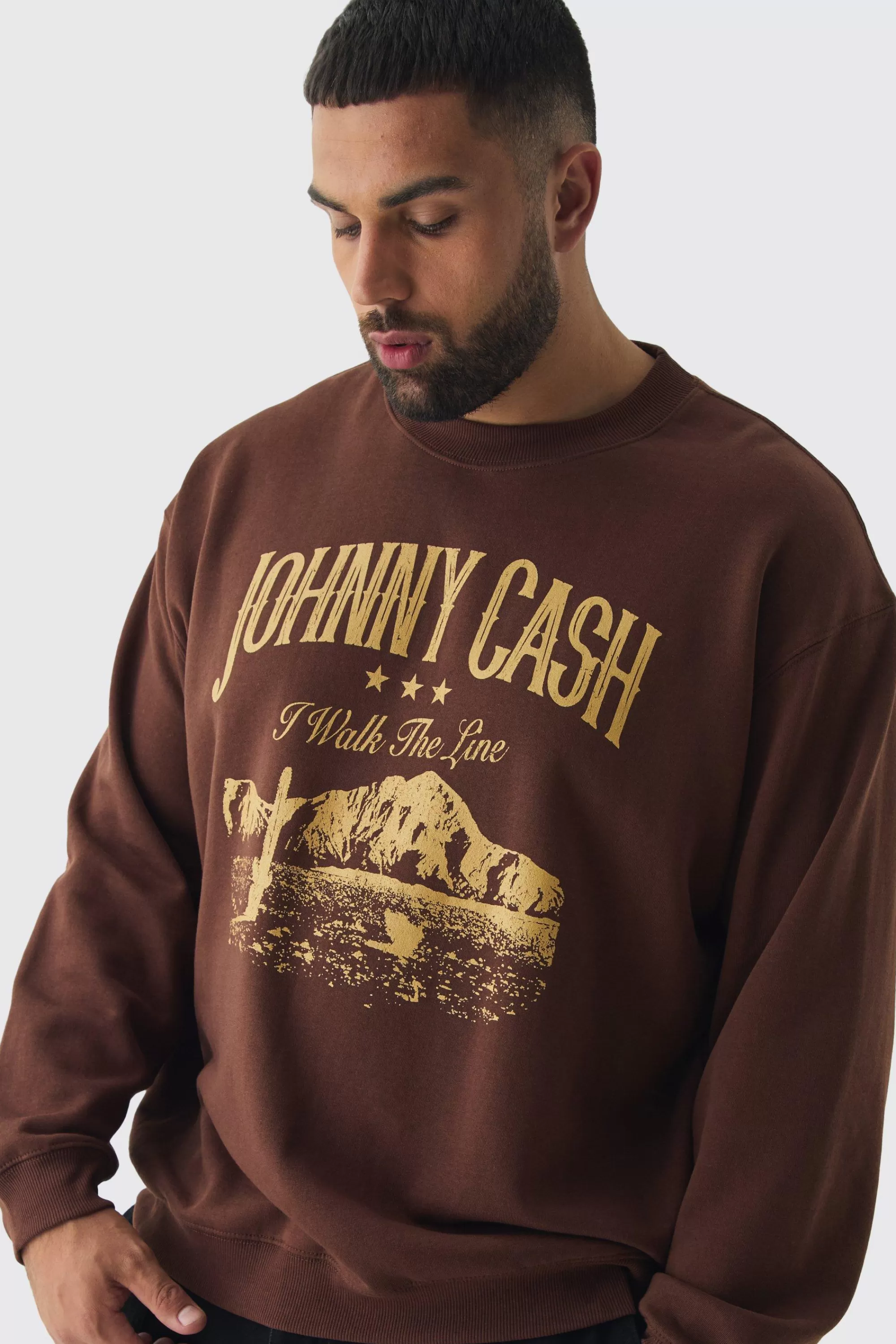 boohooMAN Plus Oversized Johnny Cash Licensed Sweatshirt | UK