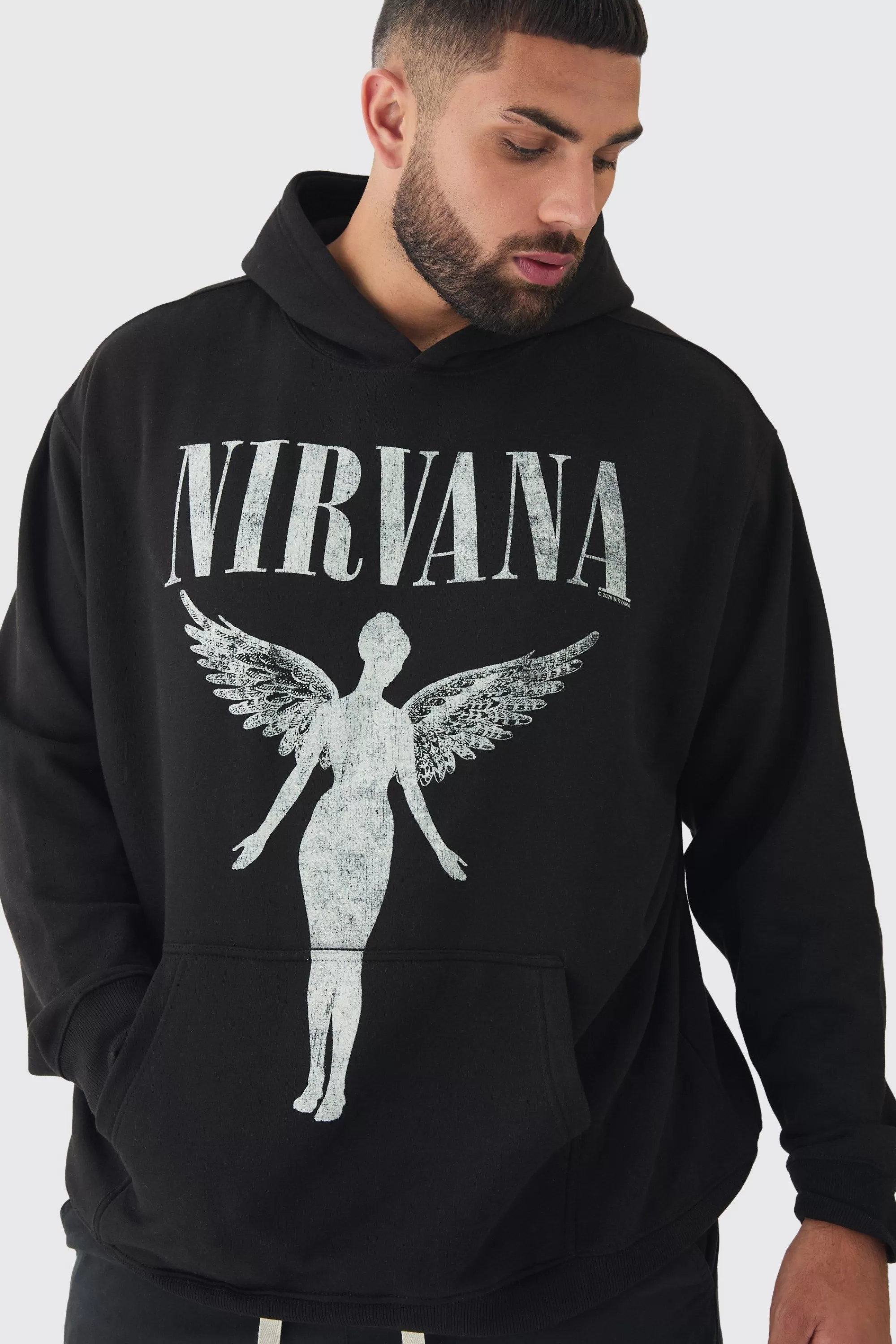 boohooMAN Plus Oversized Nirvana License Tour Date License Hoodie | UK