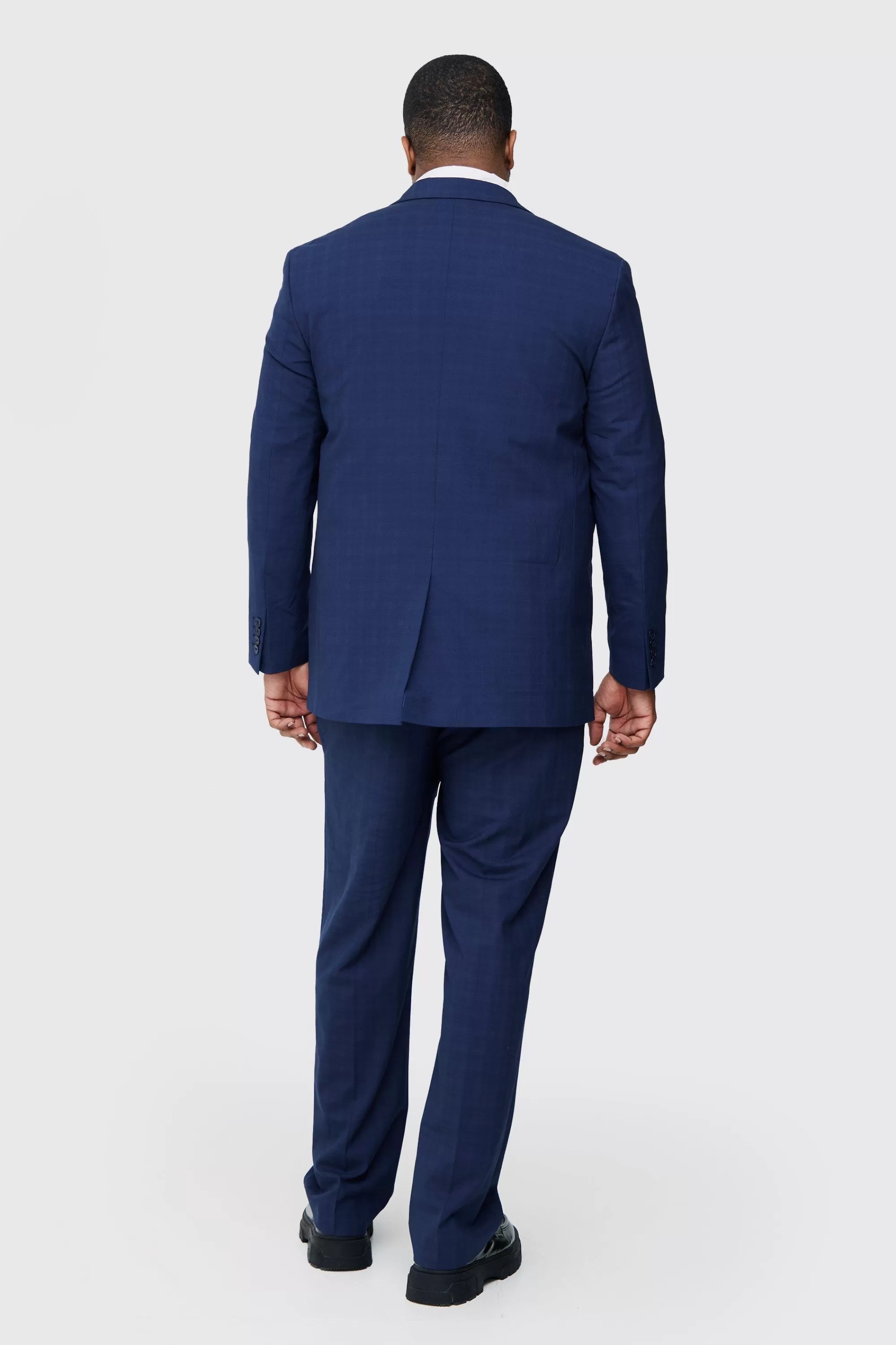 boohooMAN Plus Regular Fit Check Suit Suit In Navy | UK