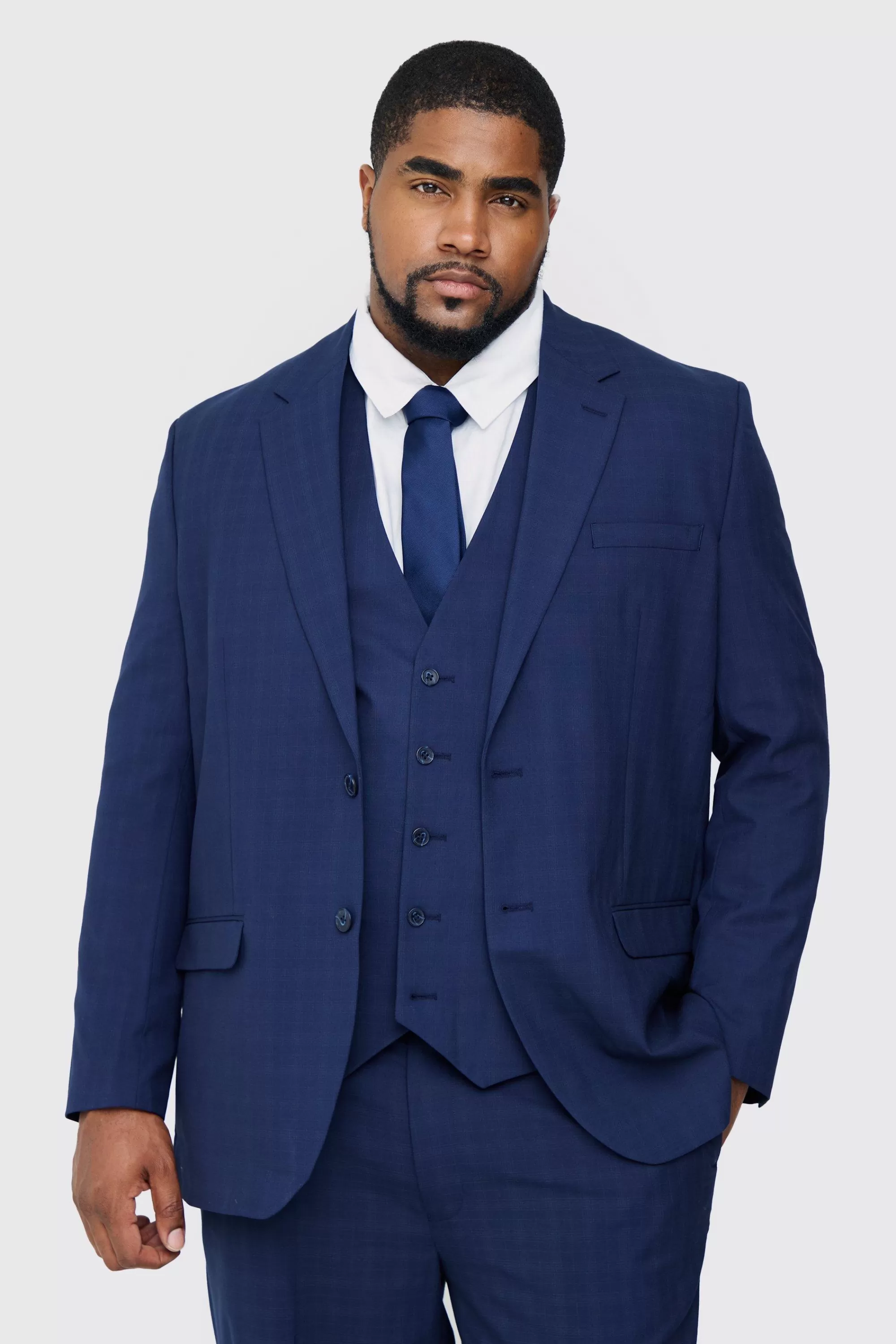 boohooMAN Plus Regular Fit Suit In Navy | UK