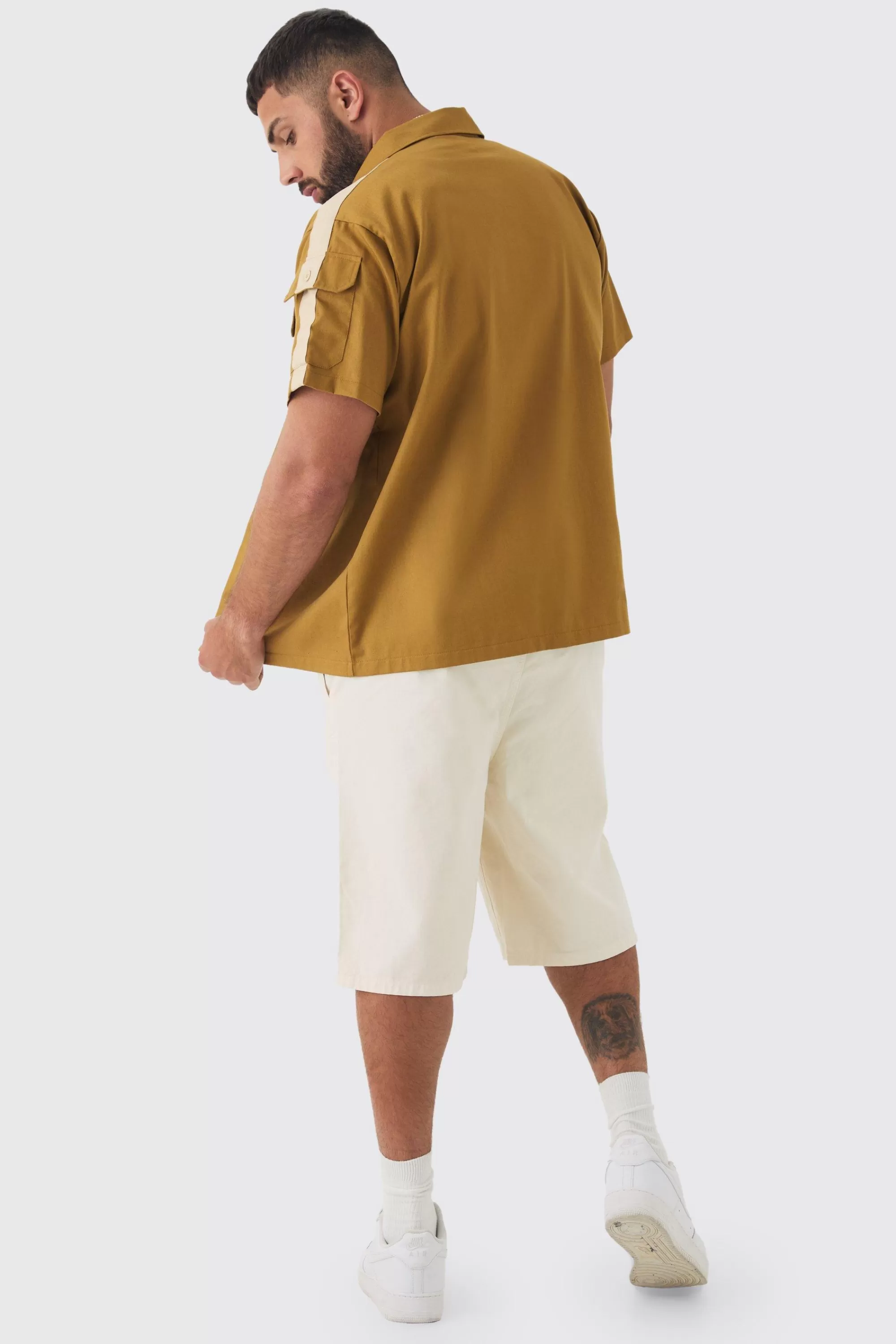 boohooMAN Plus Regular Panel Twill Shirt | UK