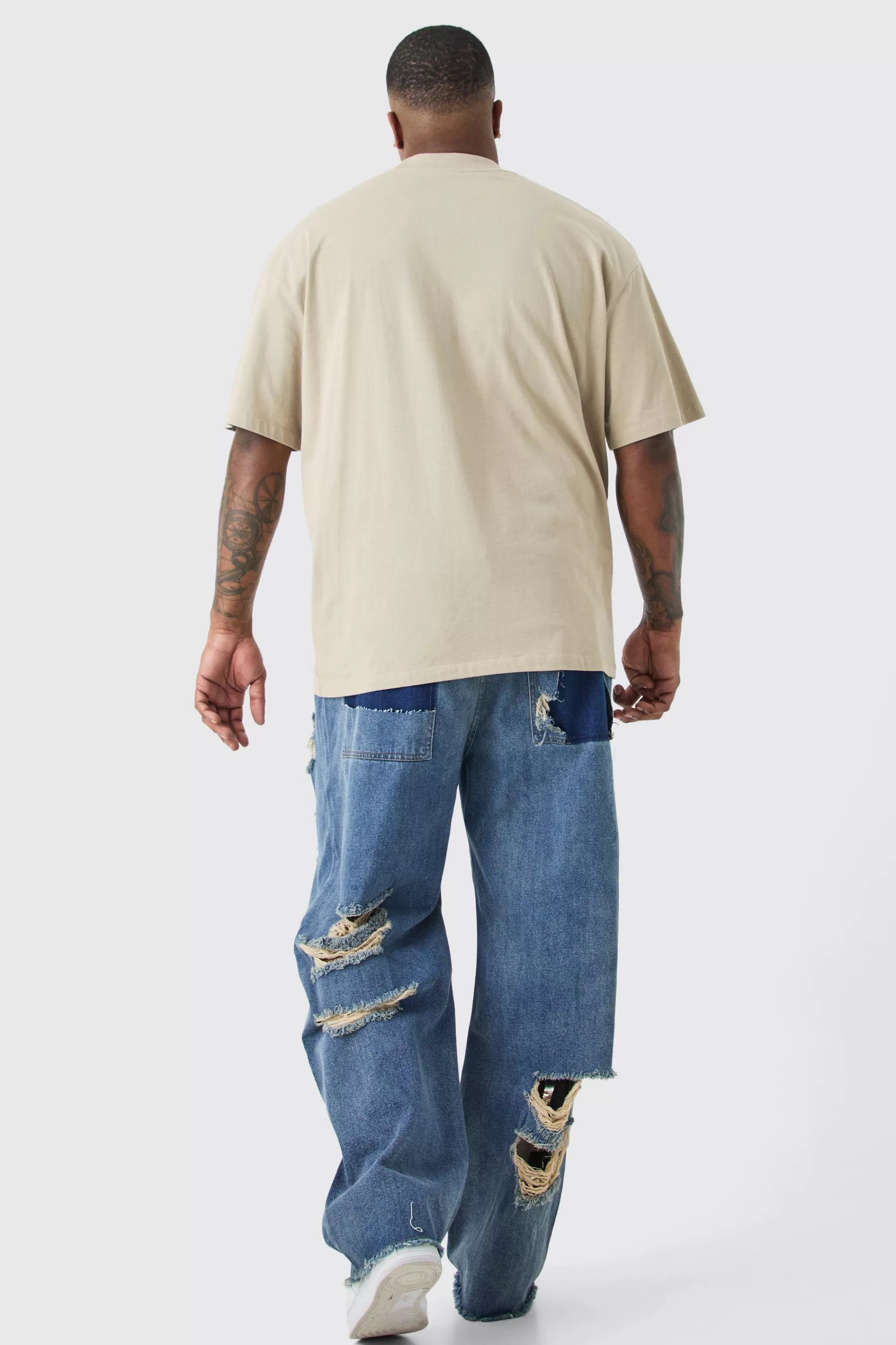 boohooMAN Plus Relaxed Rigid Distressed Jeans | UK