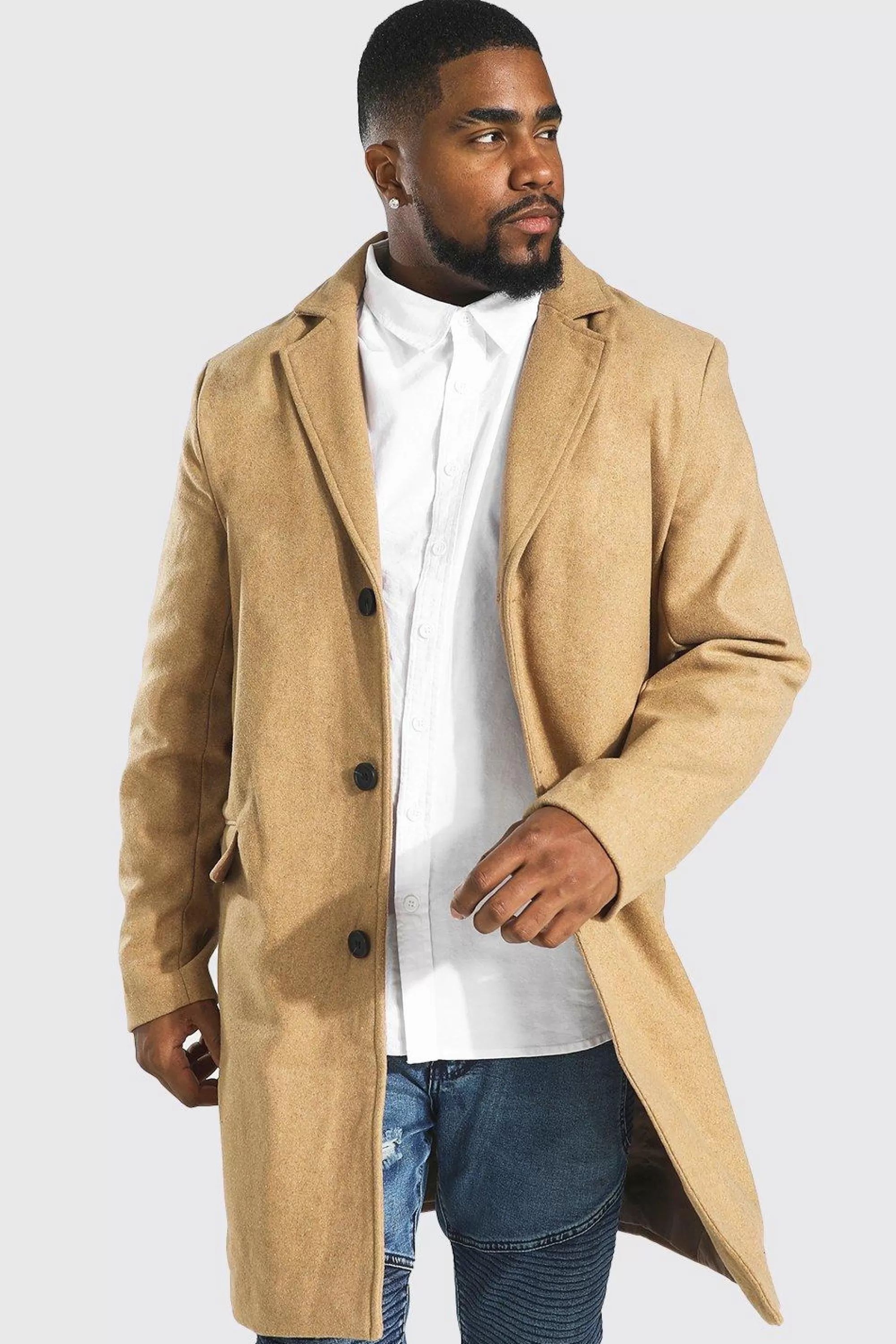 boohooMAN Plus Single Breasted Wool Look Overcoat In | UK