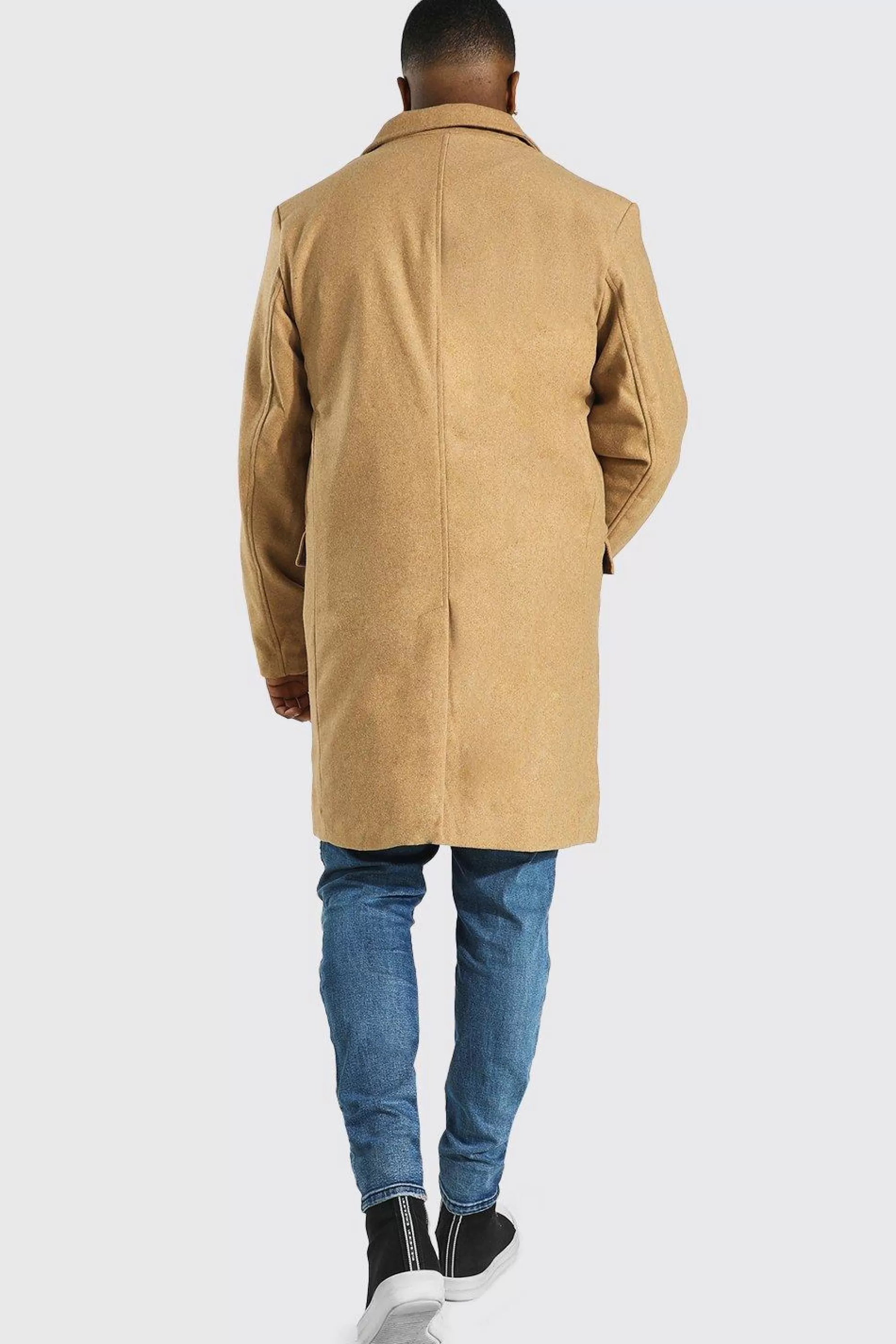 boohooMAN Plus Single Breasted Wool Look Overcoat In | UK