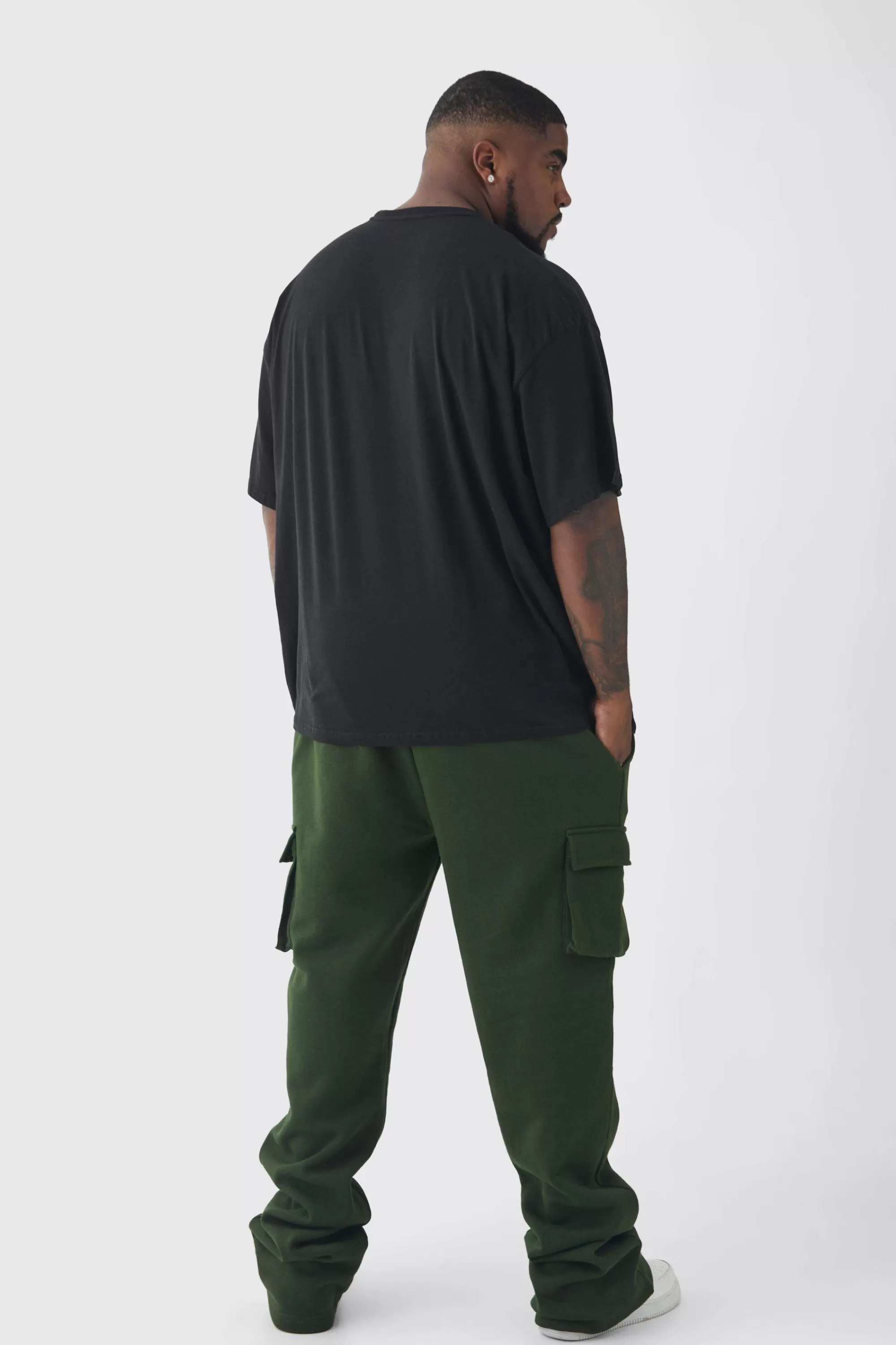 boohooMAN Plus Skinny Fit Extreme Stacked Woven Tab Cargo Jogger | UK