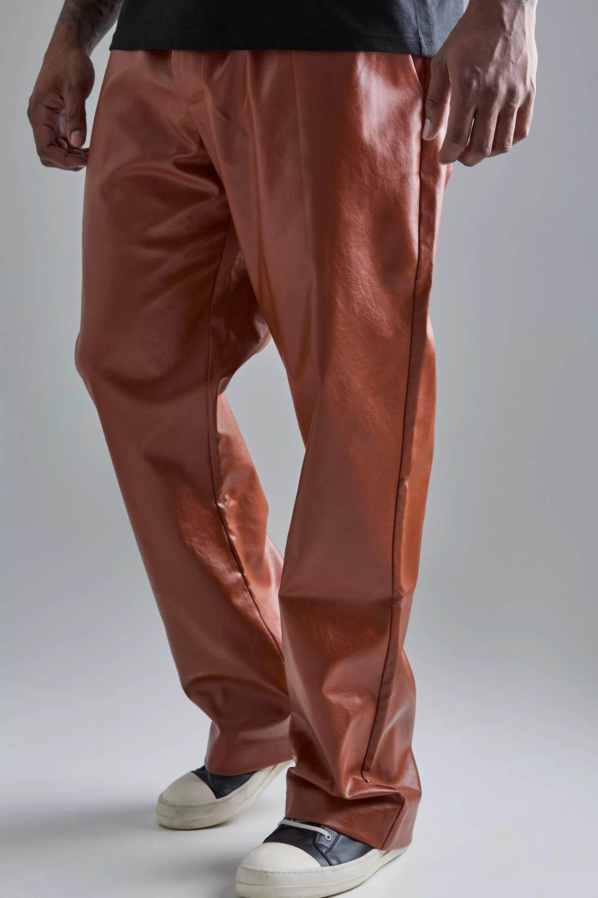 boohooMAN Plus Slim Flare PU Tailored Trouser | UK