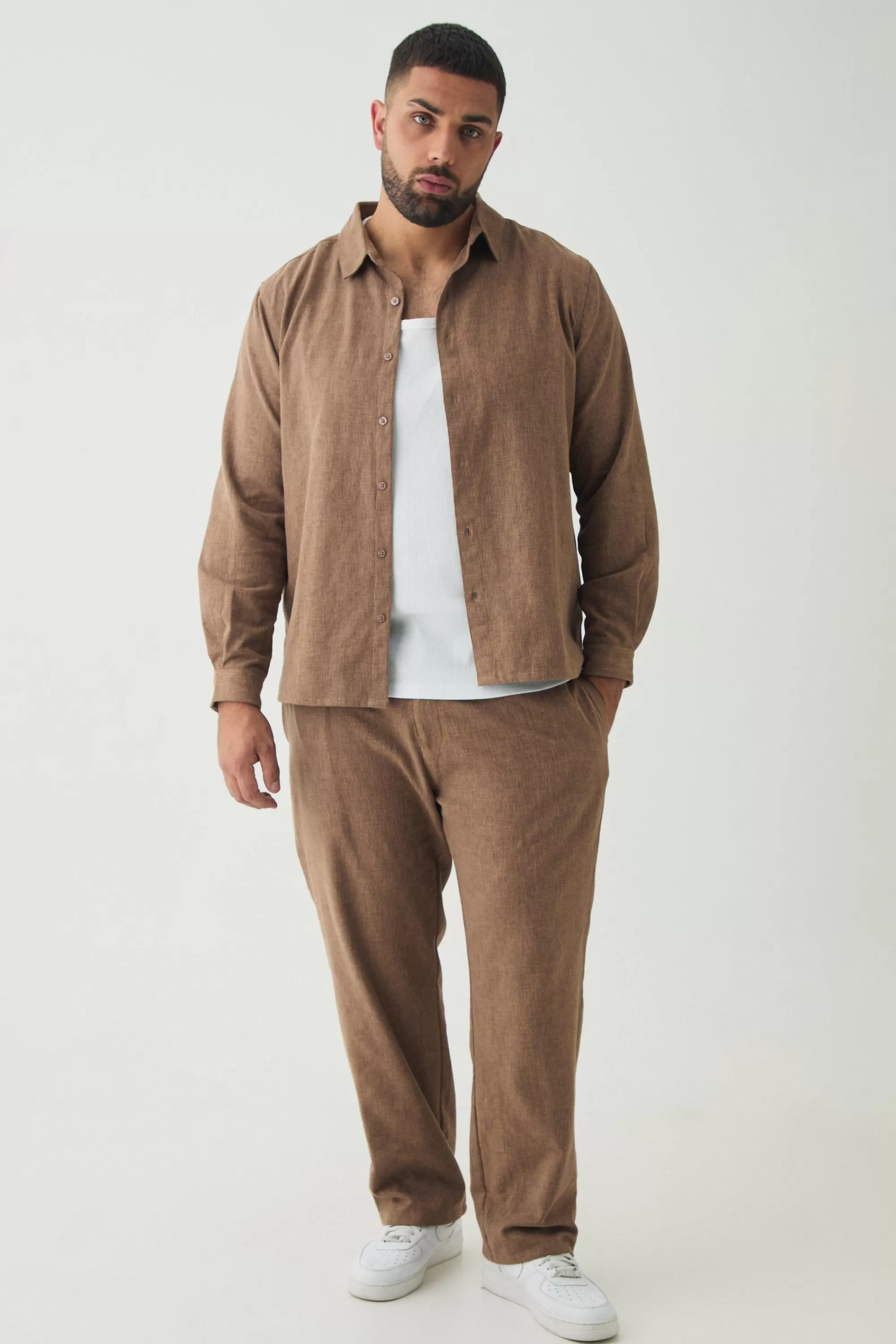 boohooMAN Plus Smart Straight Leg Trouser Set In | UK