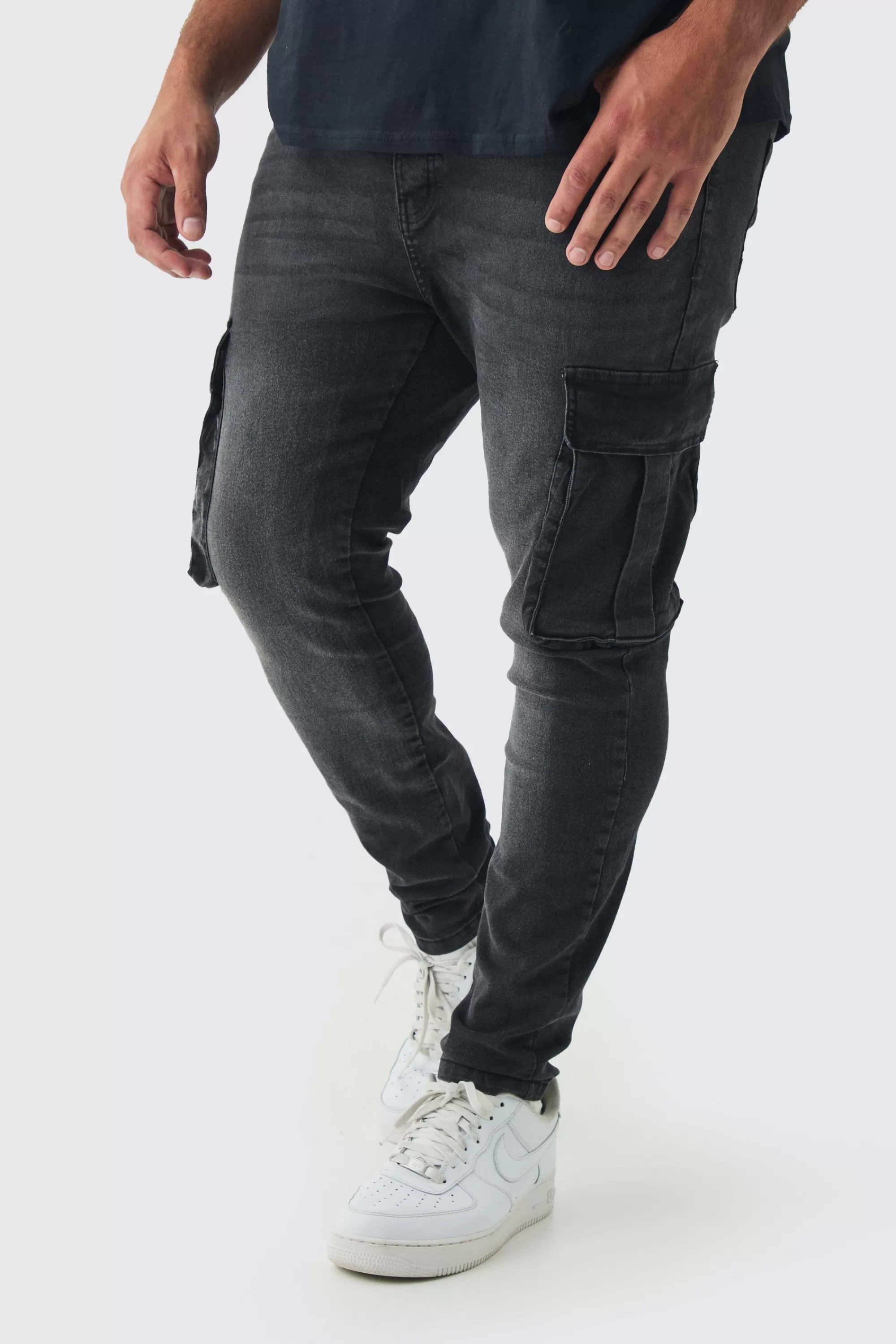 boohooMAN Plus Stretch Skinny Fit Cargo Jean | UK
