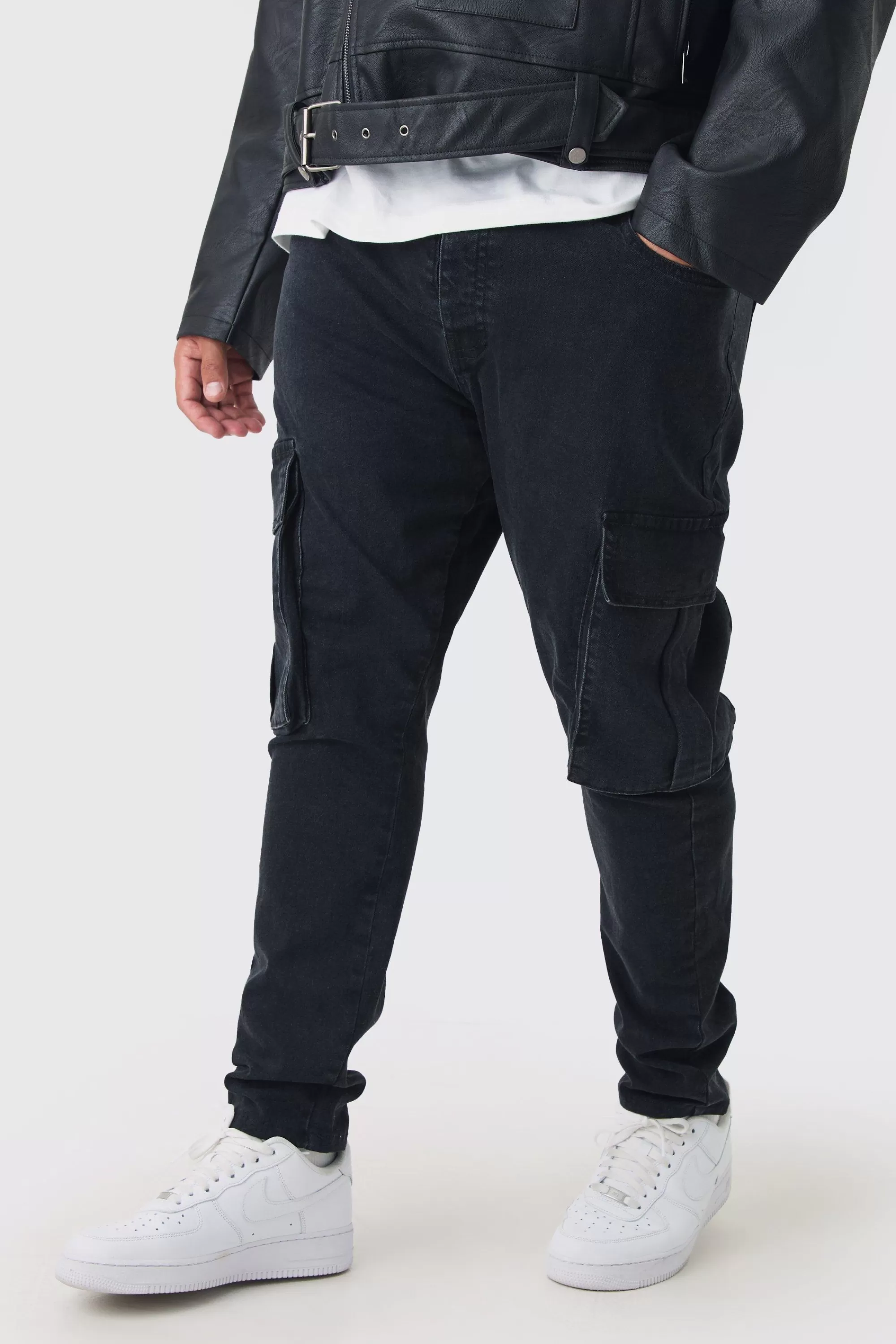 boohooMAN Plus Stretch Skinny Fit Cargo Jean | UK