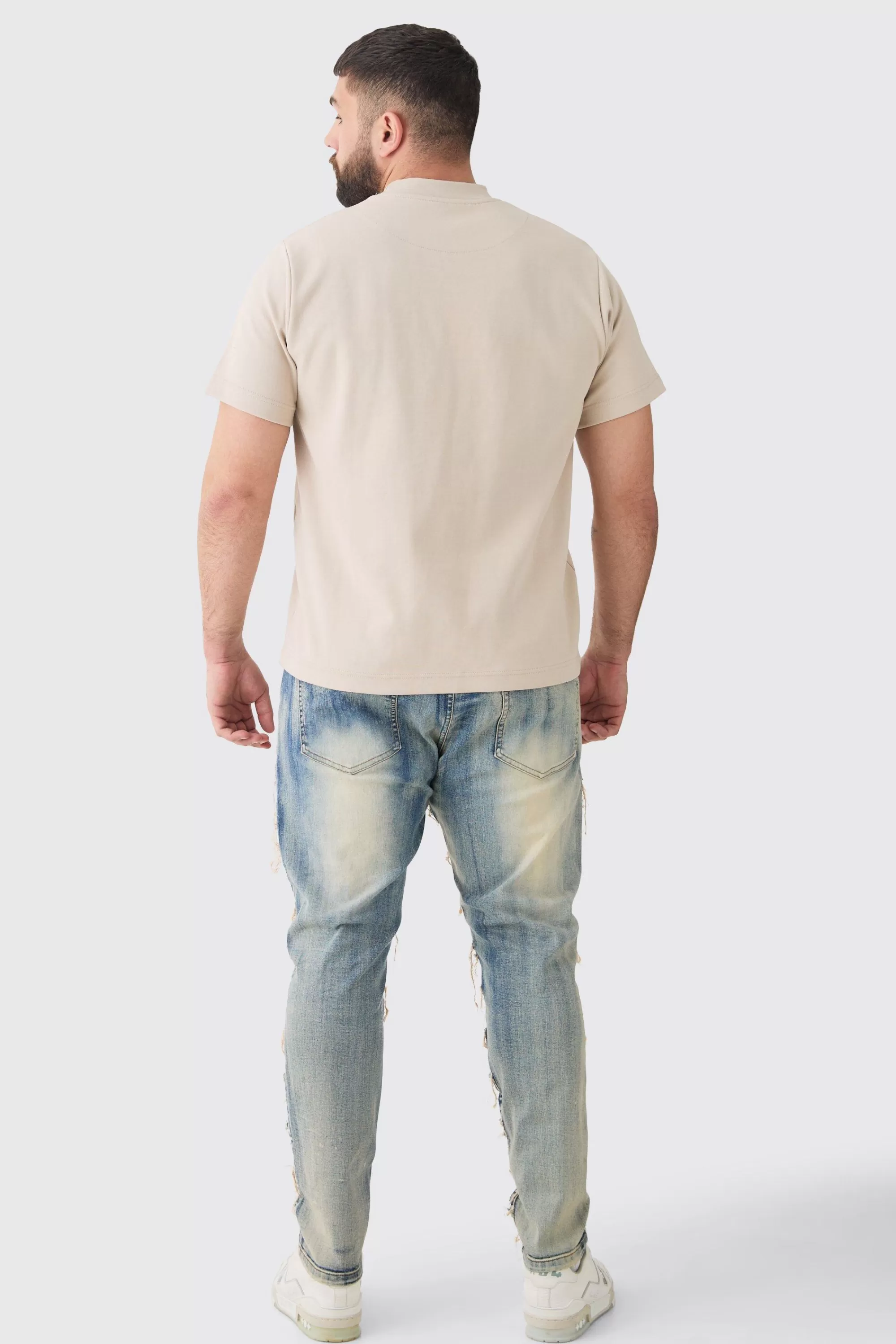 boohooMAN Plus Stretch Skinny Rip And Repair Jean | UK