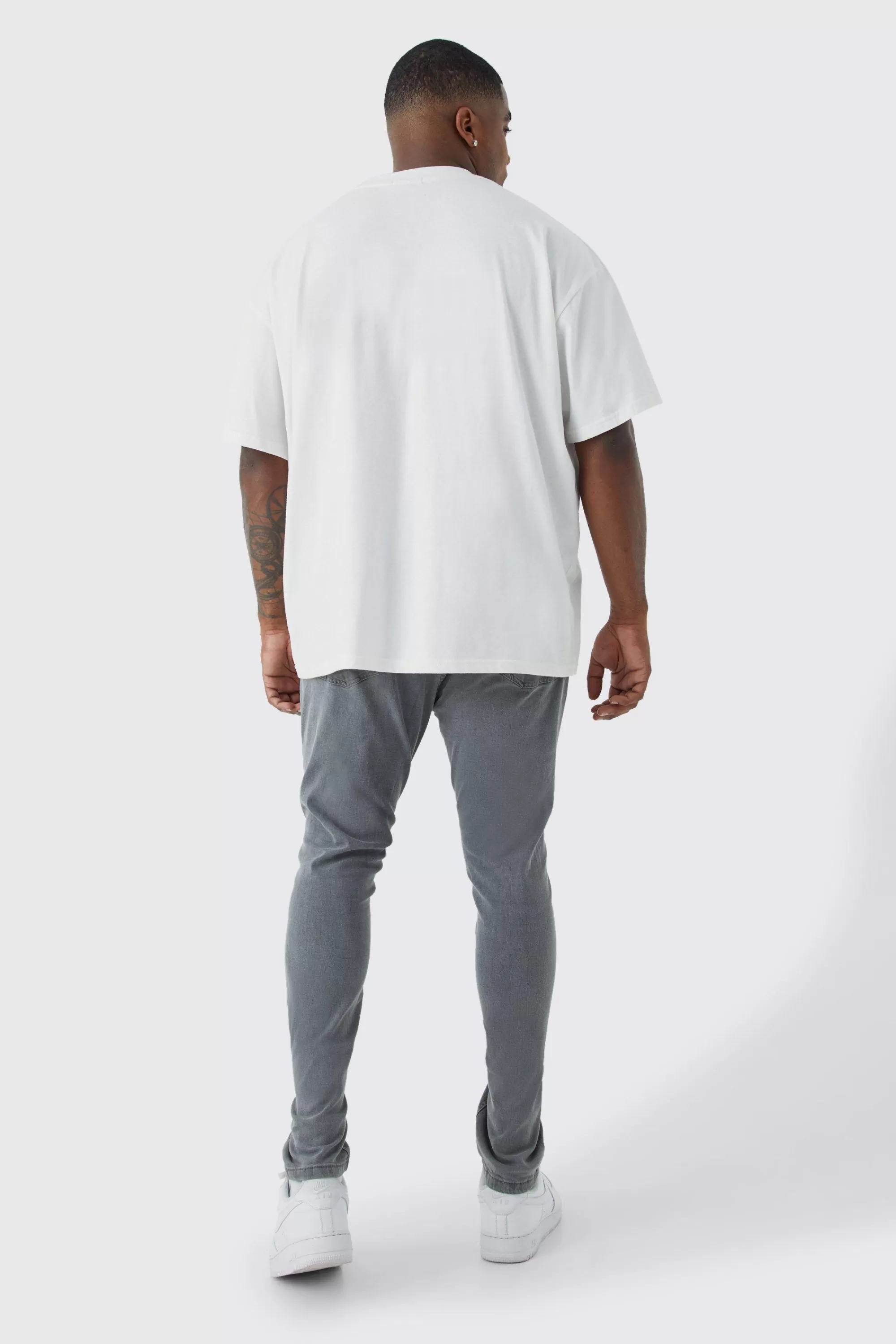 boohooMAN Plus Super Skinny Stretch Ripped Knee Jeans | UK