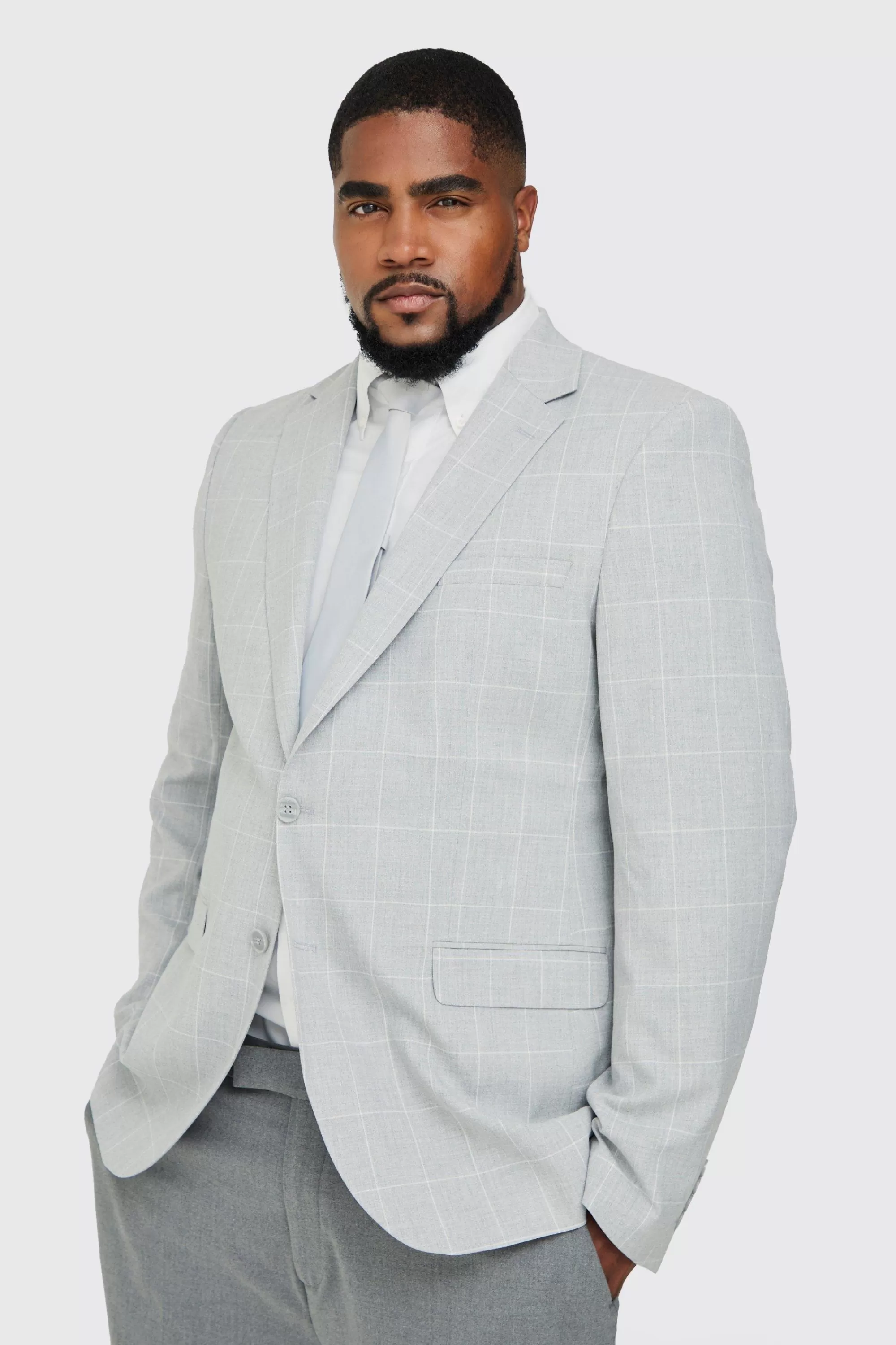 boohooMAN Plus Window Pane Check Skinny Fit Blazer | UK