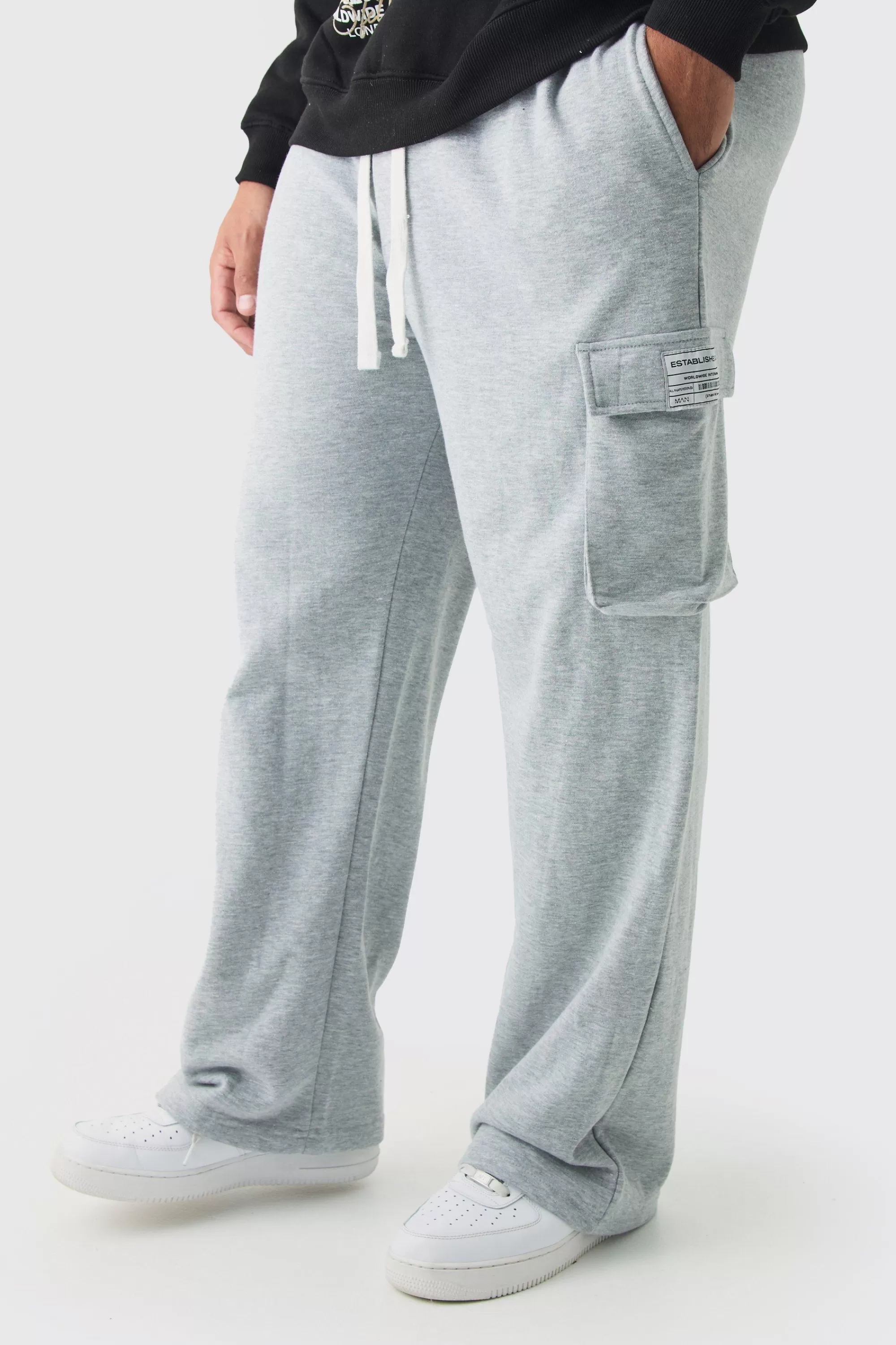 boohooMAN Plus Woven Tab Relaxed Fit Cargo Joggers | UK