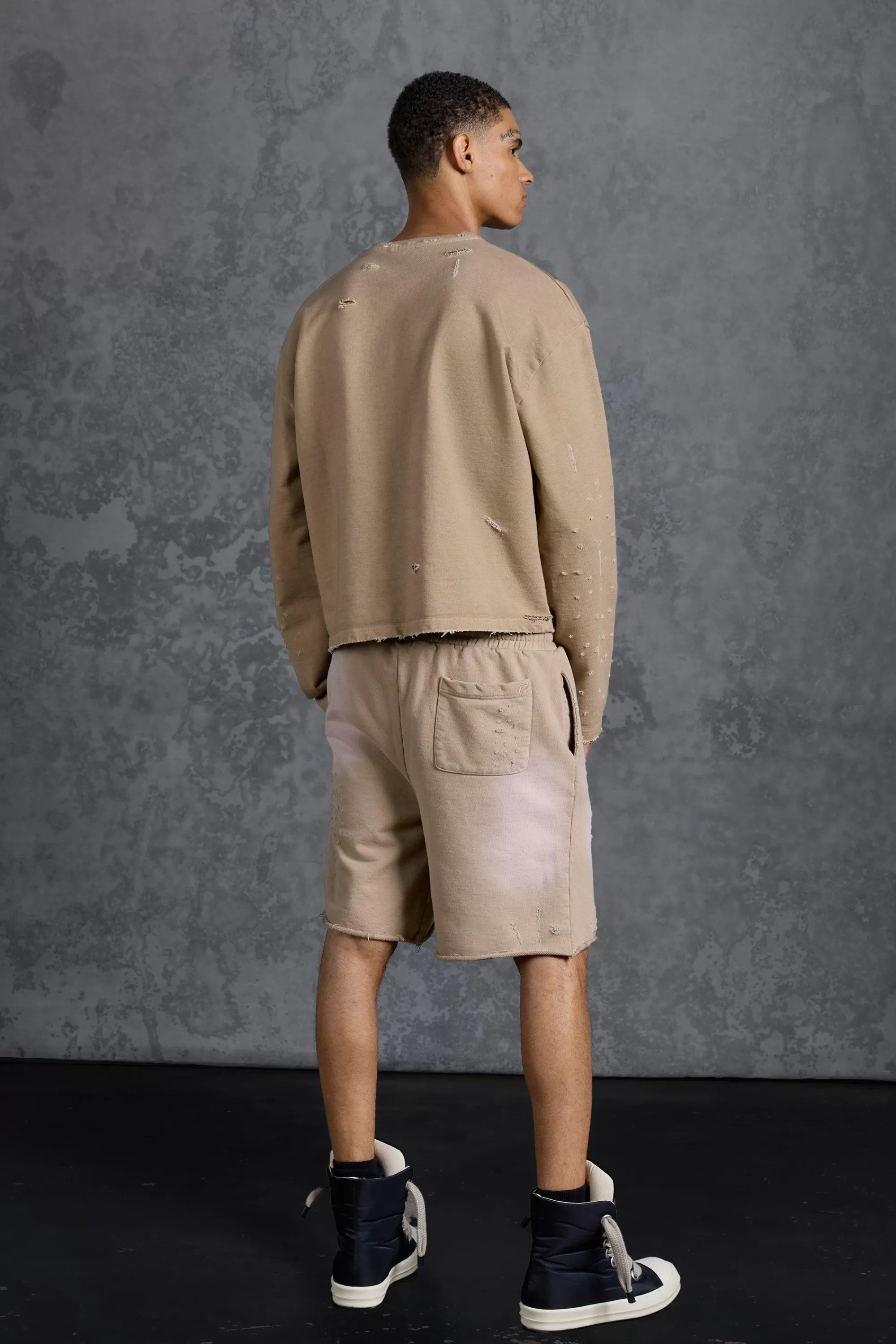boohooMAN P-Star Loose Fit Washed Jersey Shorts With Distressing | UK