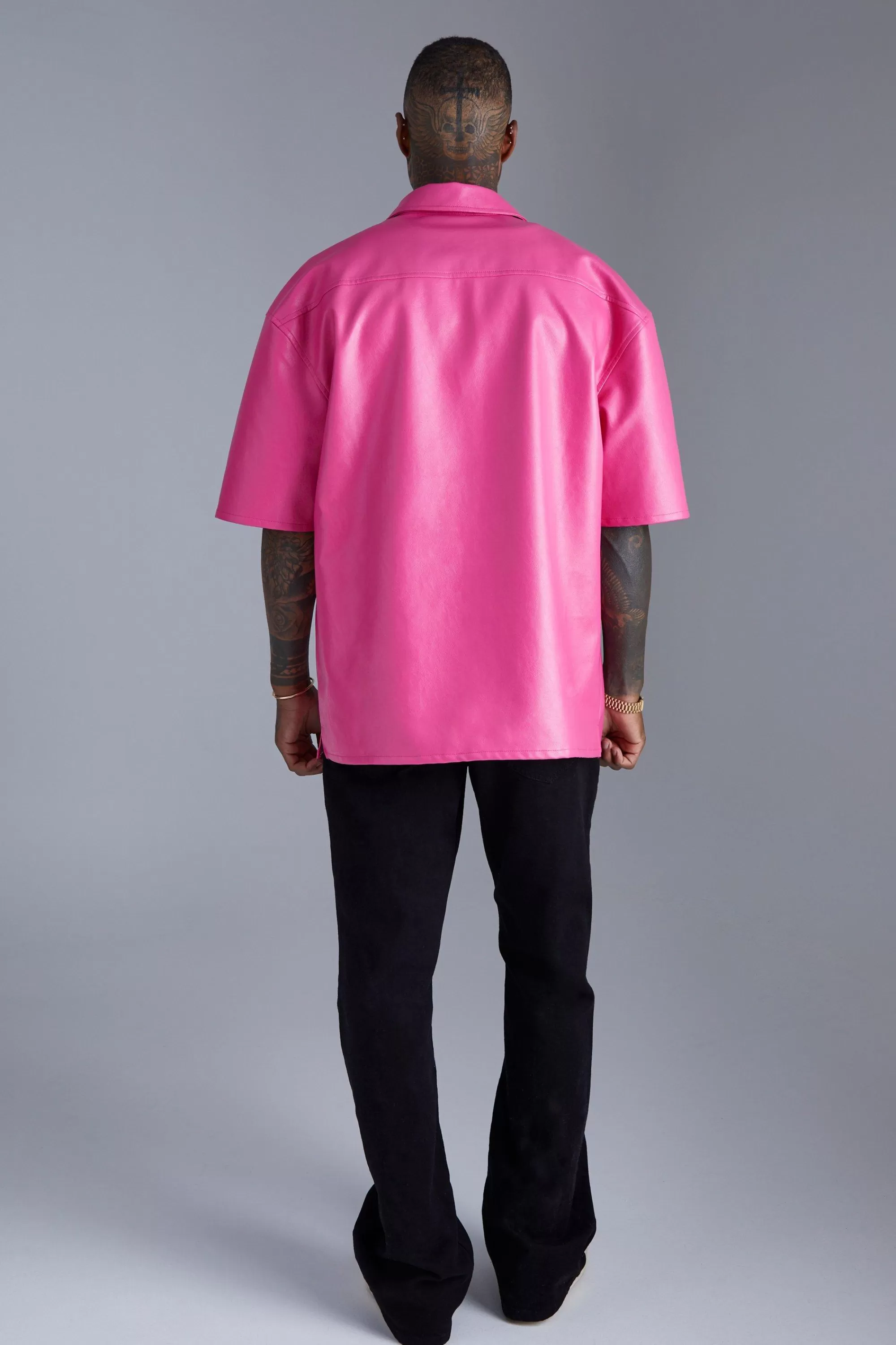 boohooMAN Pu Boxy Oversized Shirt | UK