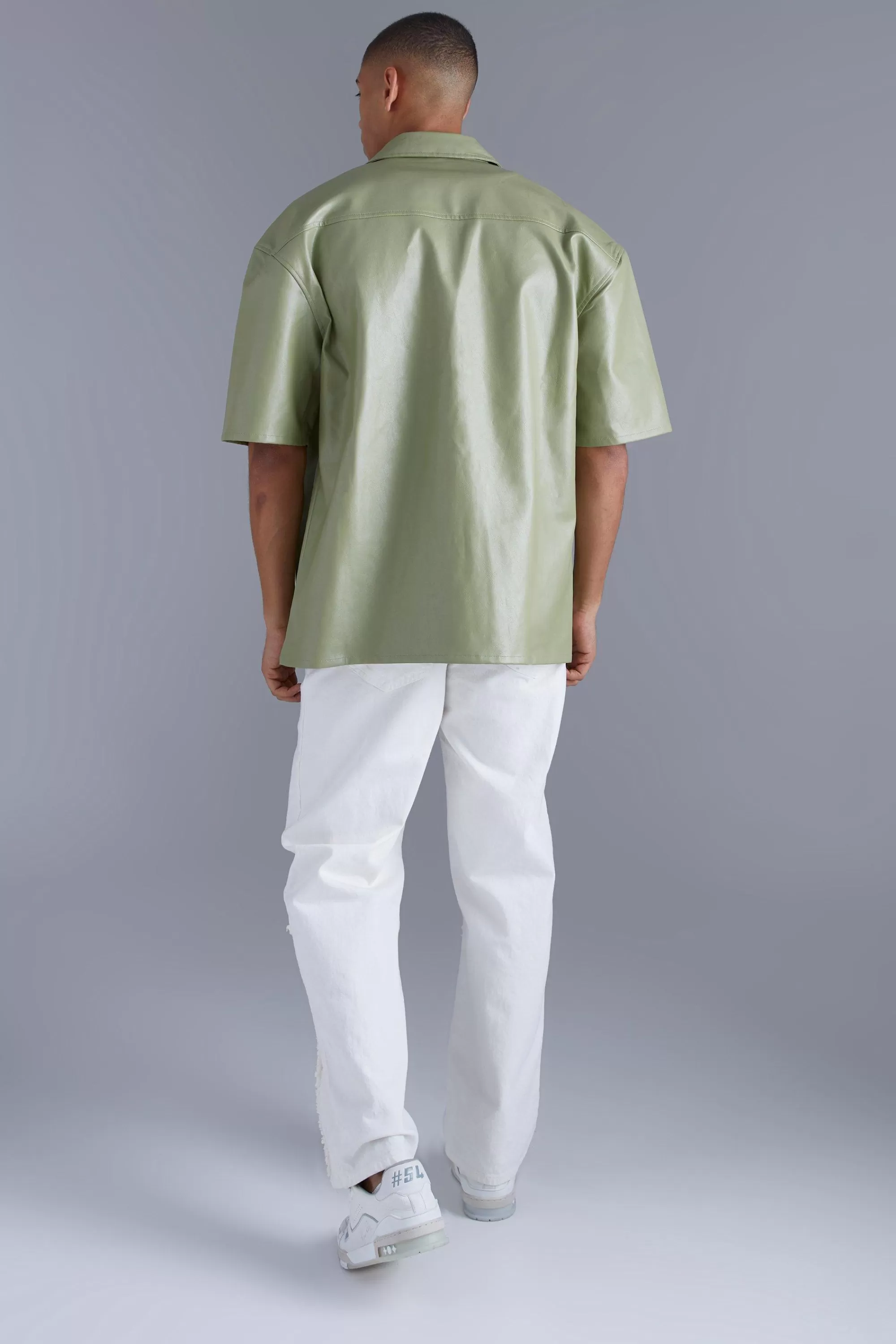 boohooMAN Pu Oversized Boxy Shirt | UK
