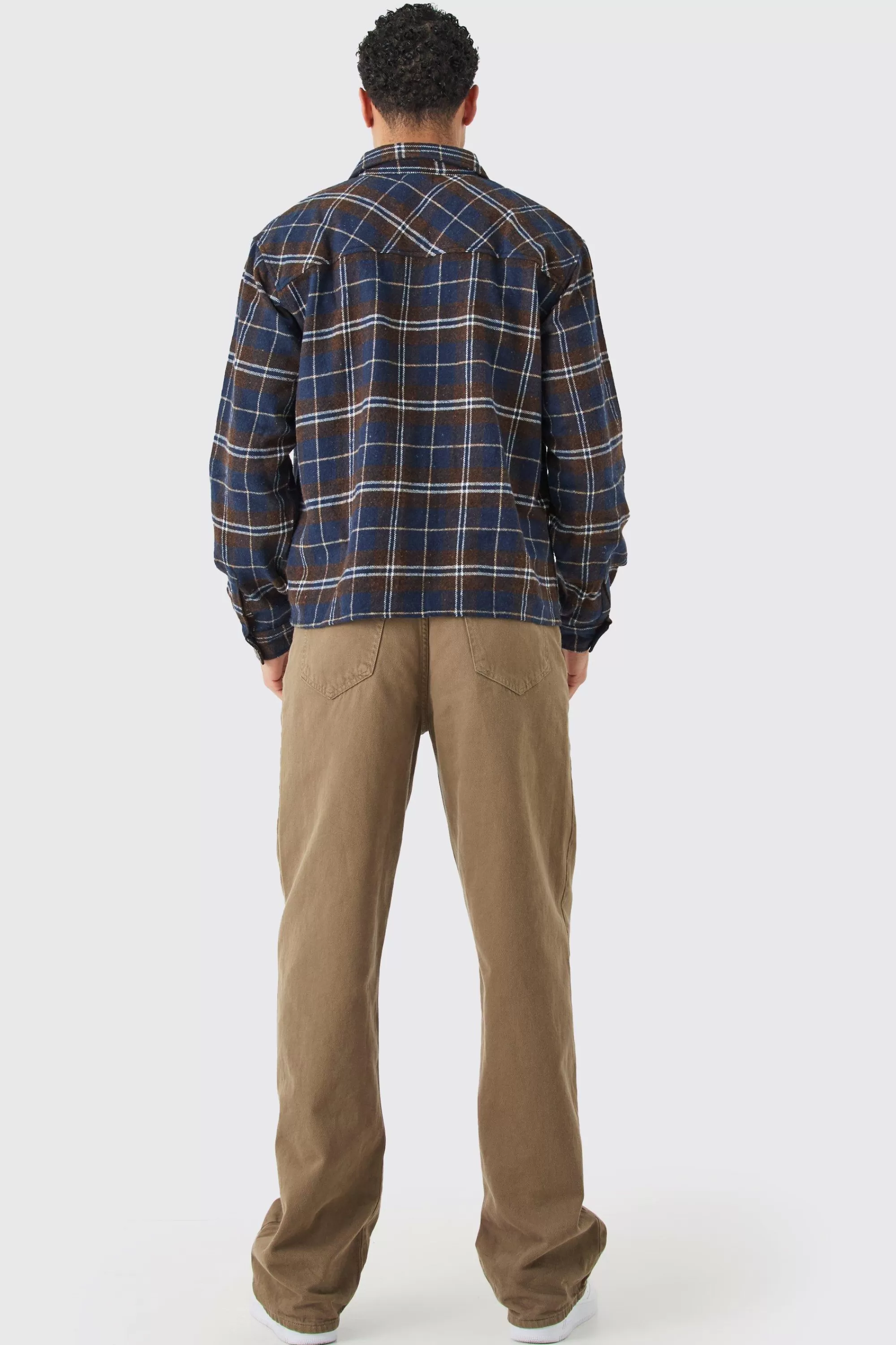 boohooMAN Quarter Zip Brushed Check Shirt | UK