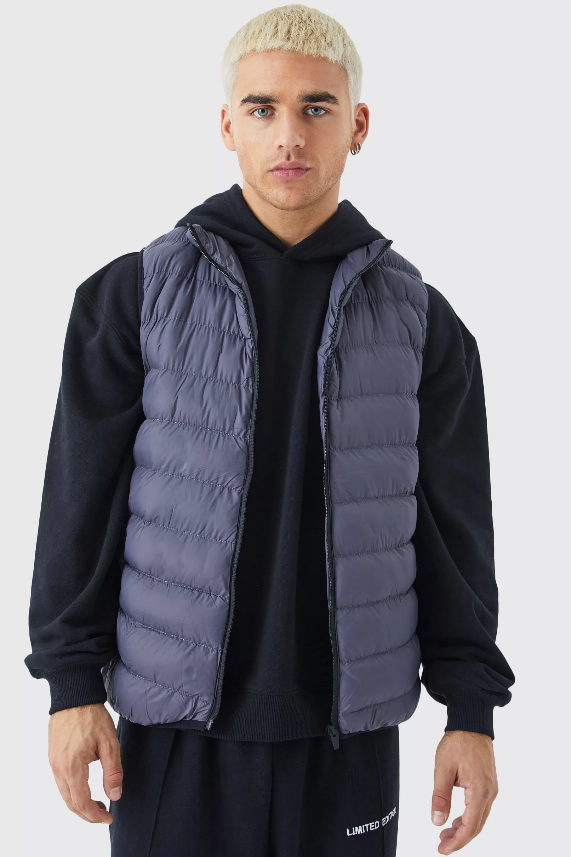 boohooMAN Quilted Funnel Neck Gilet | UK