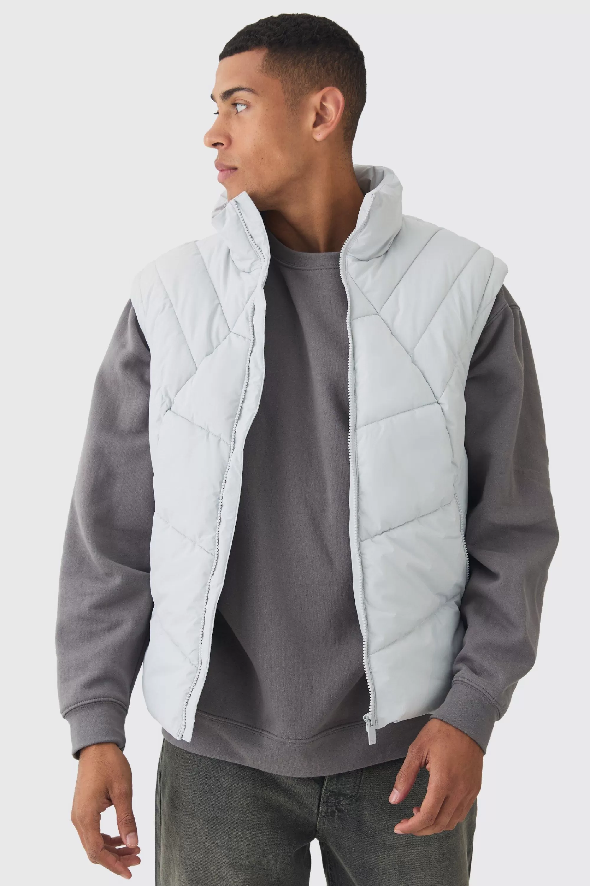 boohooMAN Quilted Funnel Neck Gilet In | UK