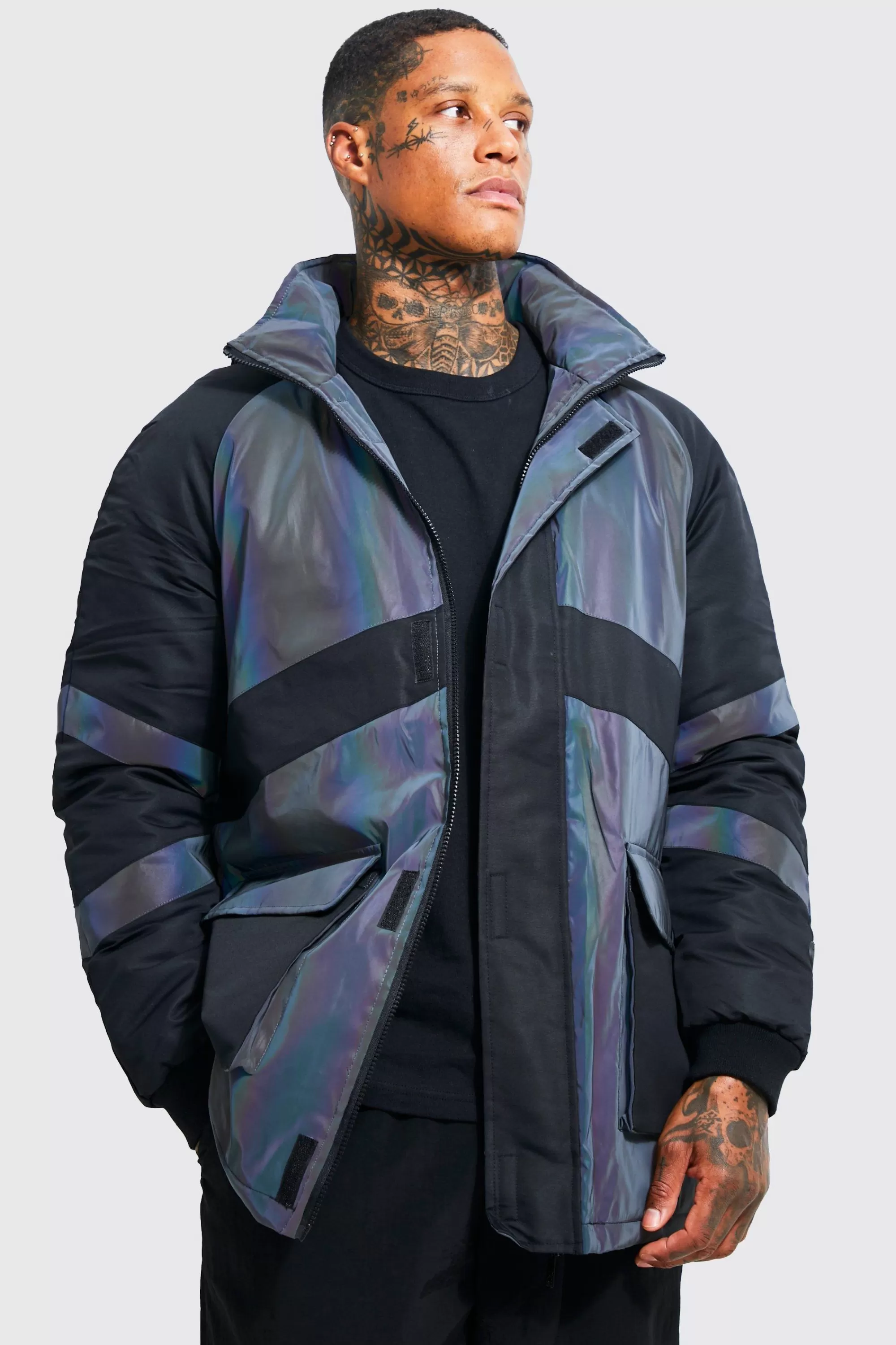 boohooMAN Reflective Panel Parka | UK