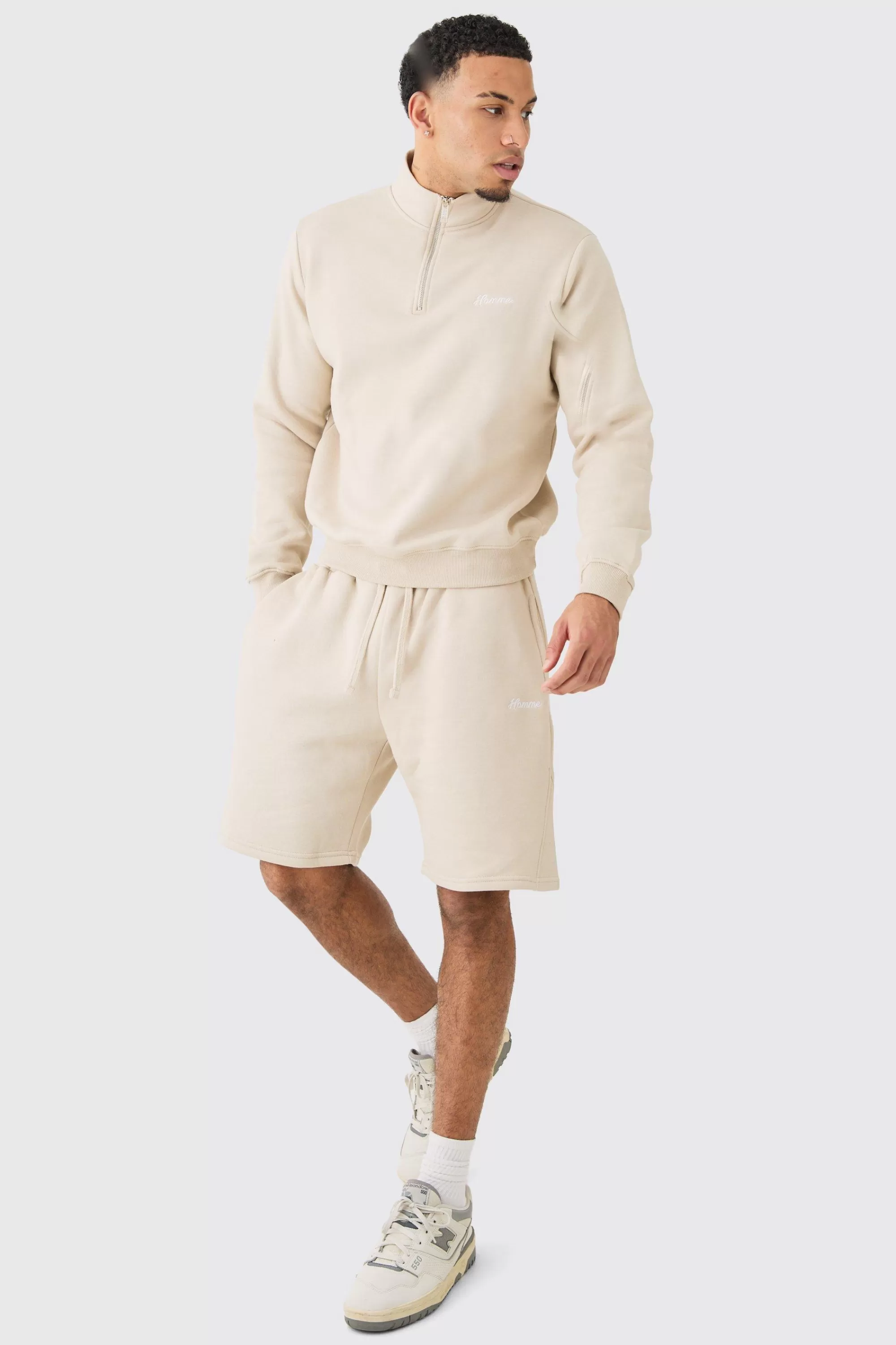 boohooMAN Regular 1/4 Zip Gusset Short Tracksuit | UK
