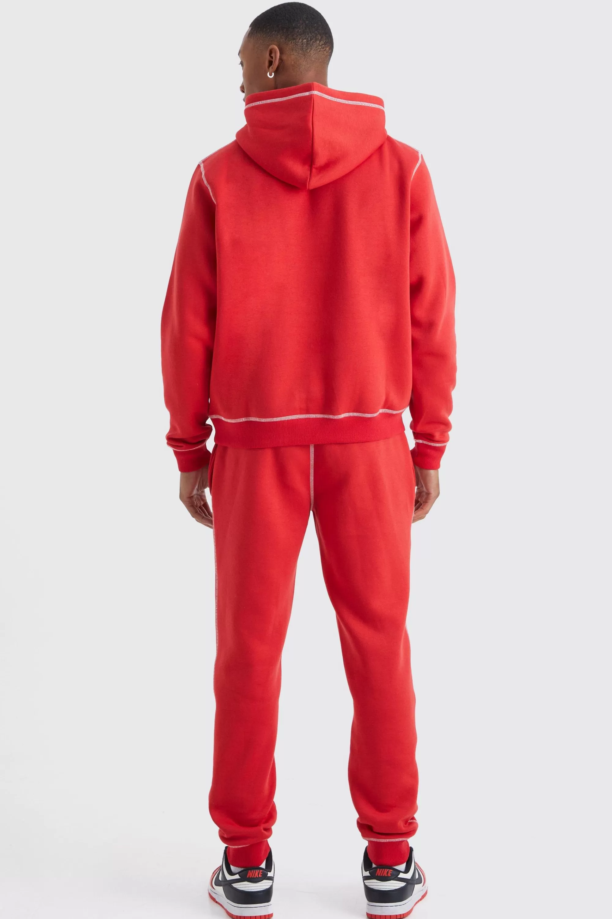 boohooMAN Regular Contrast Stitch Borg Applique Tracksuit | UK