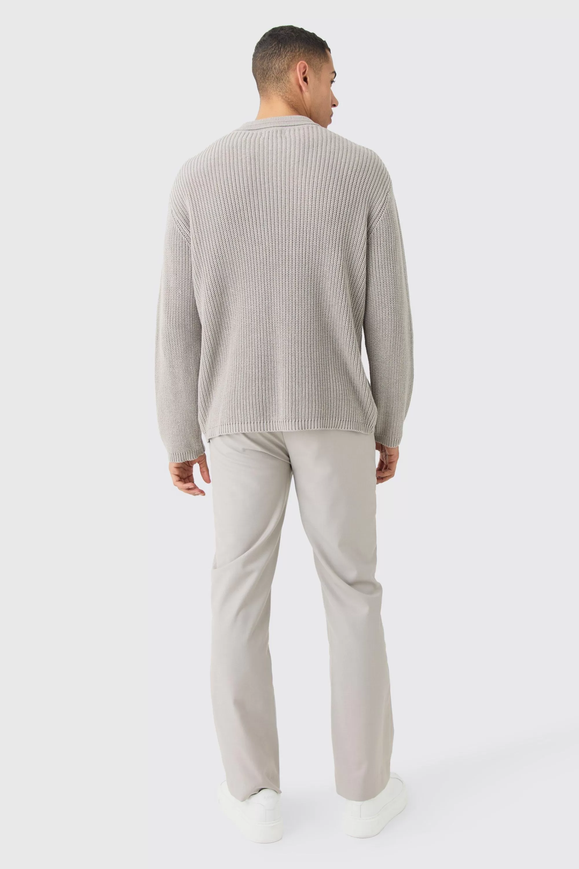 boohooMAN Regular Fit 1/4 Zip Funnel Fisherman Knit Jumper | UK