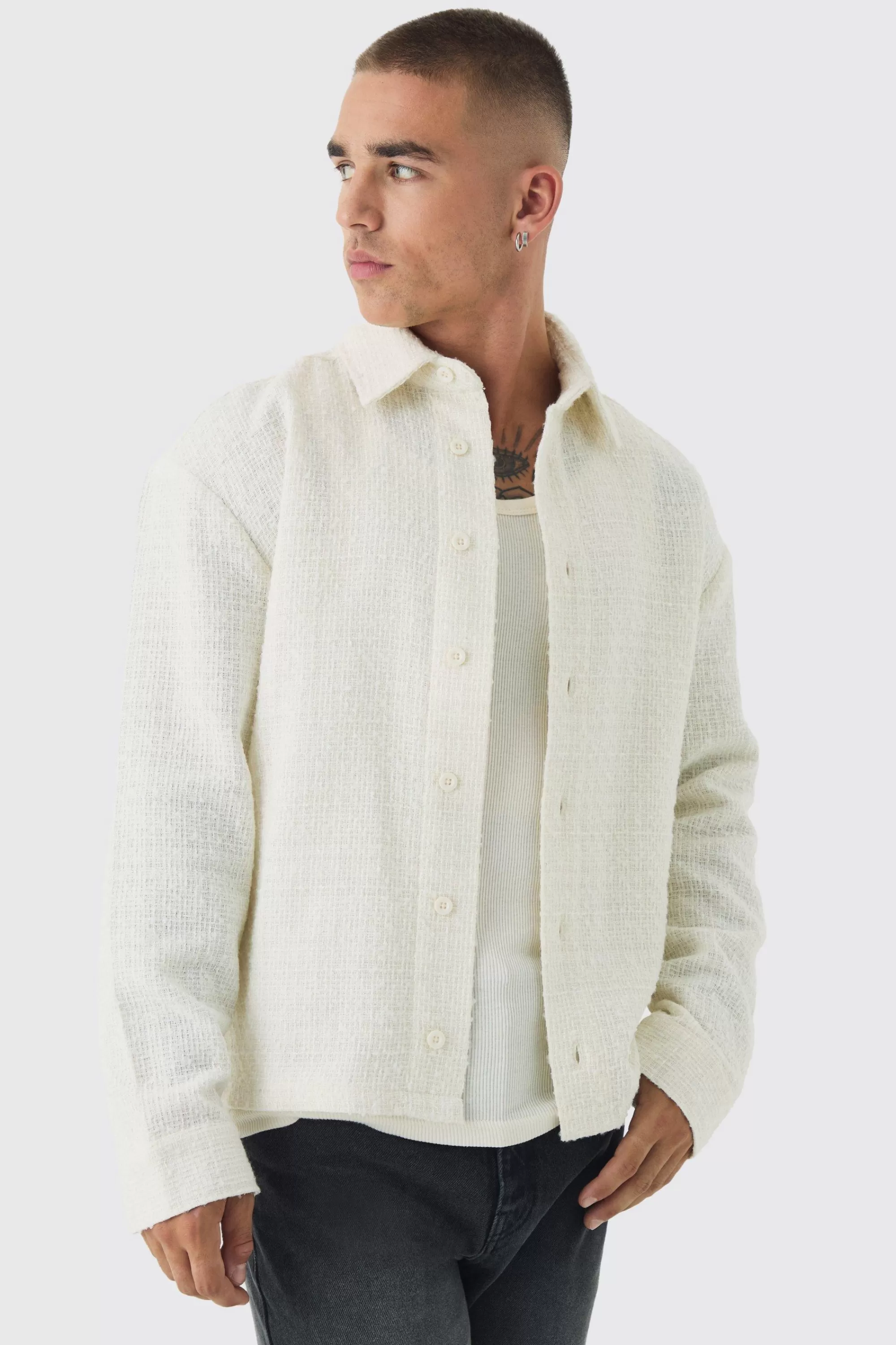 boohooMAN Regular Fit Boucle Overshirt | UK
