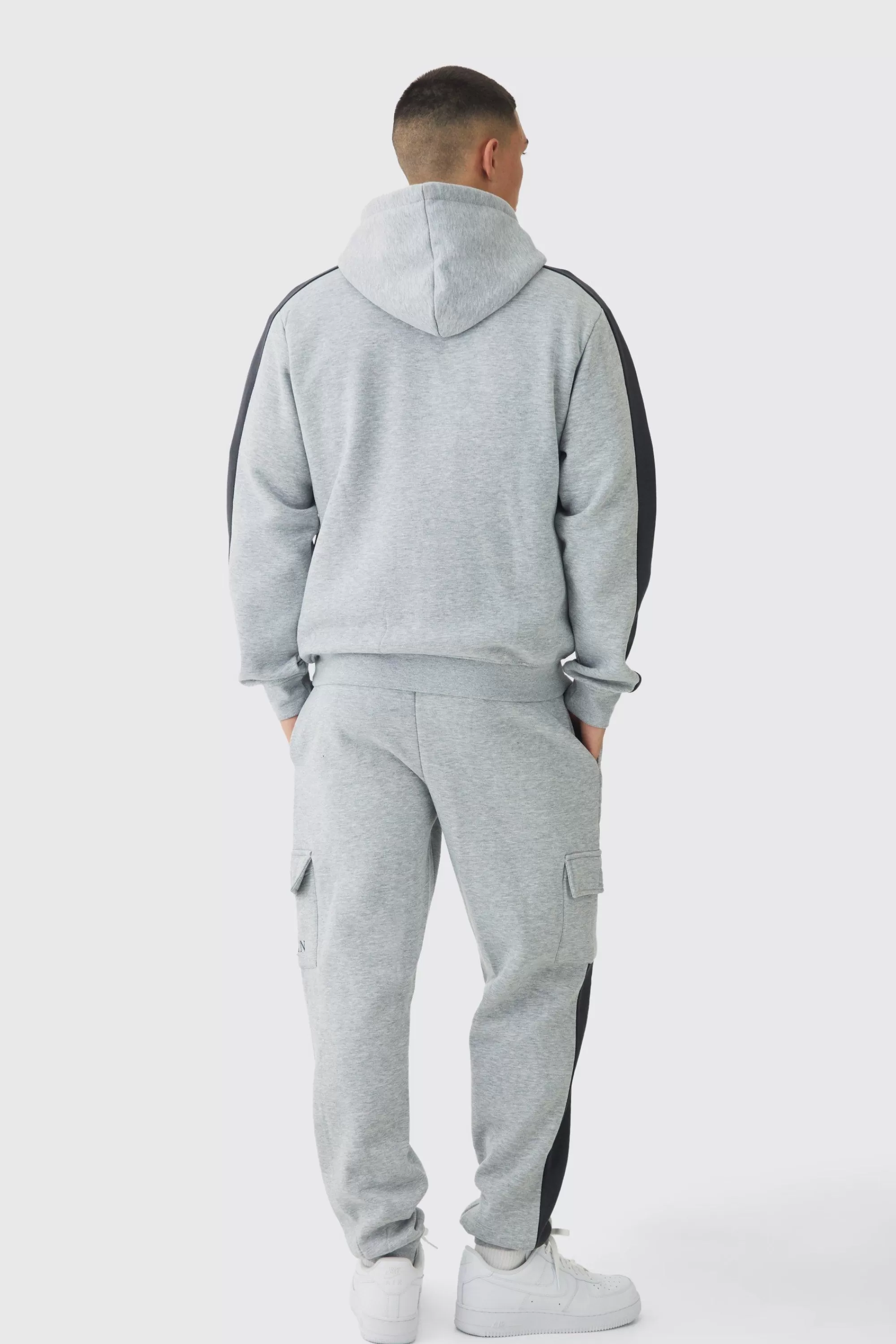 boohooMAN Regular Fit Colour Block Cargo Pocket Zip Through Hooded Tracksuit | UK