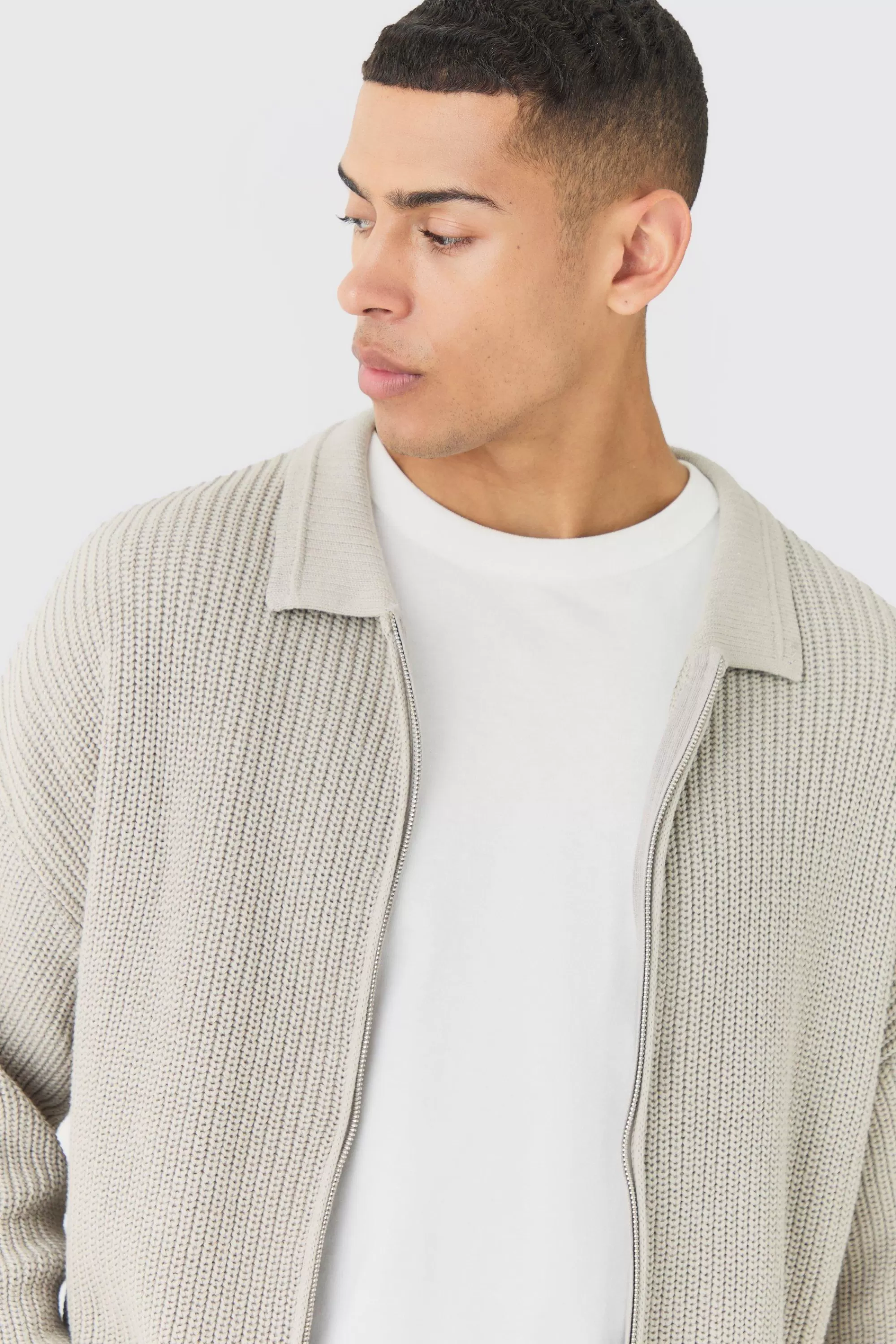 boohooMAN Regular Fit Dual Zip Through Fisherman Knit Jumper | UK