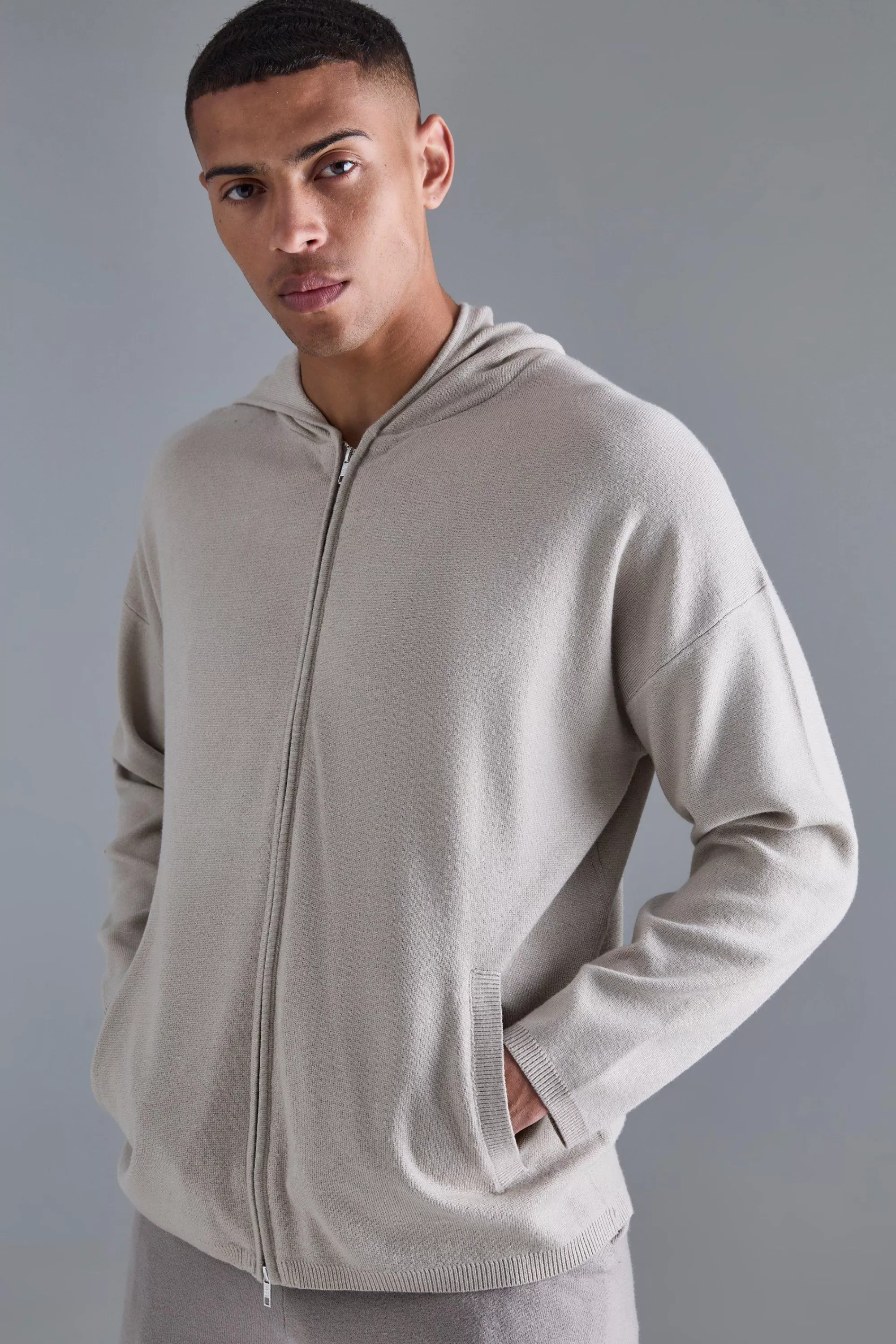 boohooMAN Regular Fit Dual Zip Through Knitted Hoodie | UK