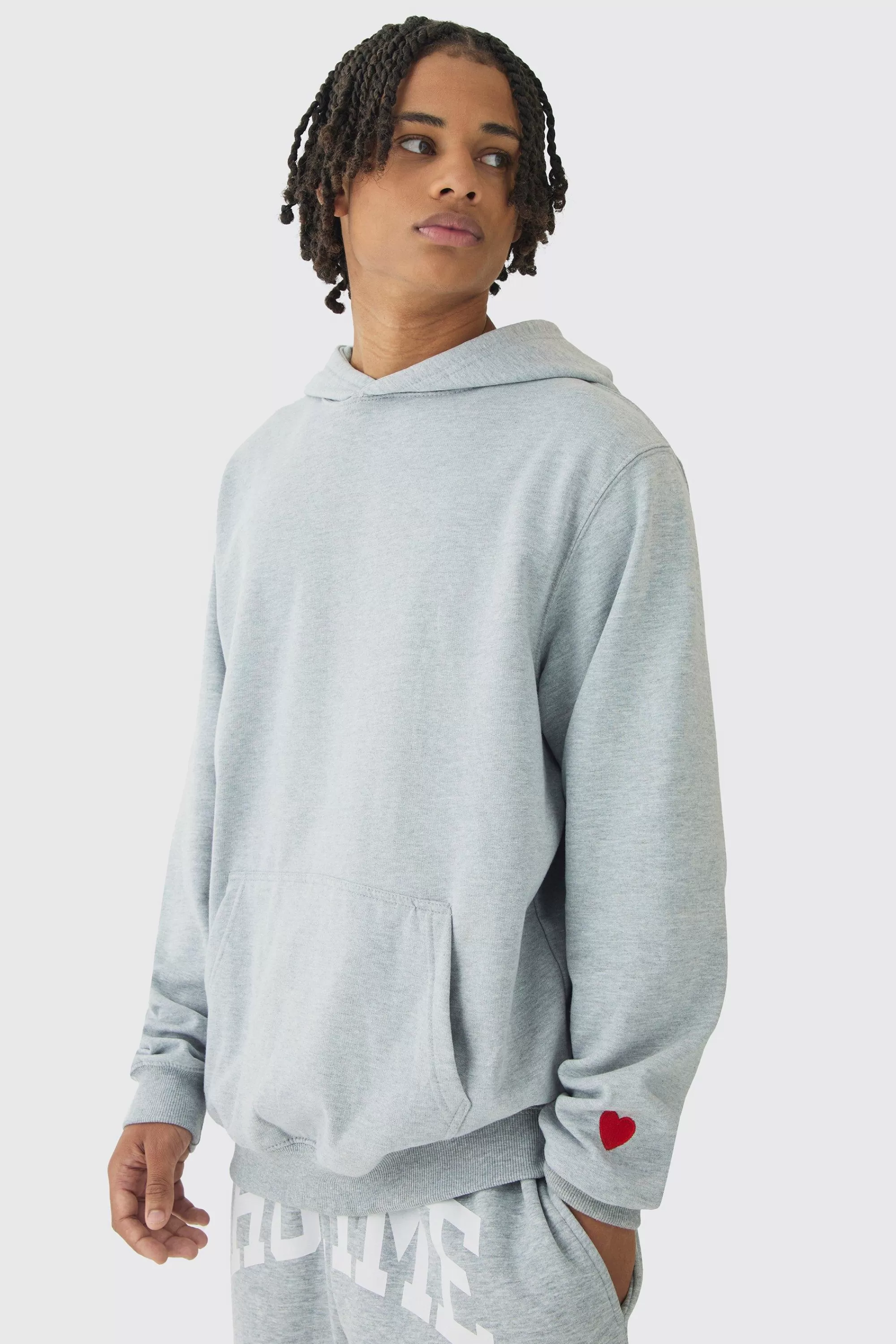 boohooMAN Regular Fit Heart Embroidered Hoodie | UK