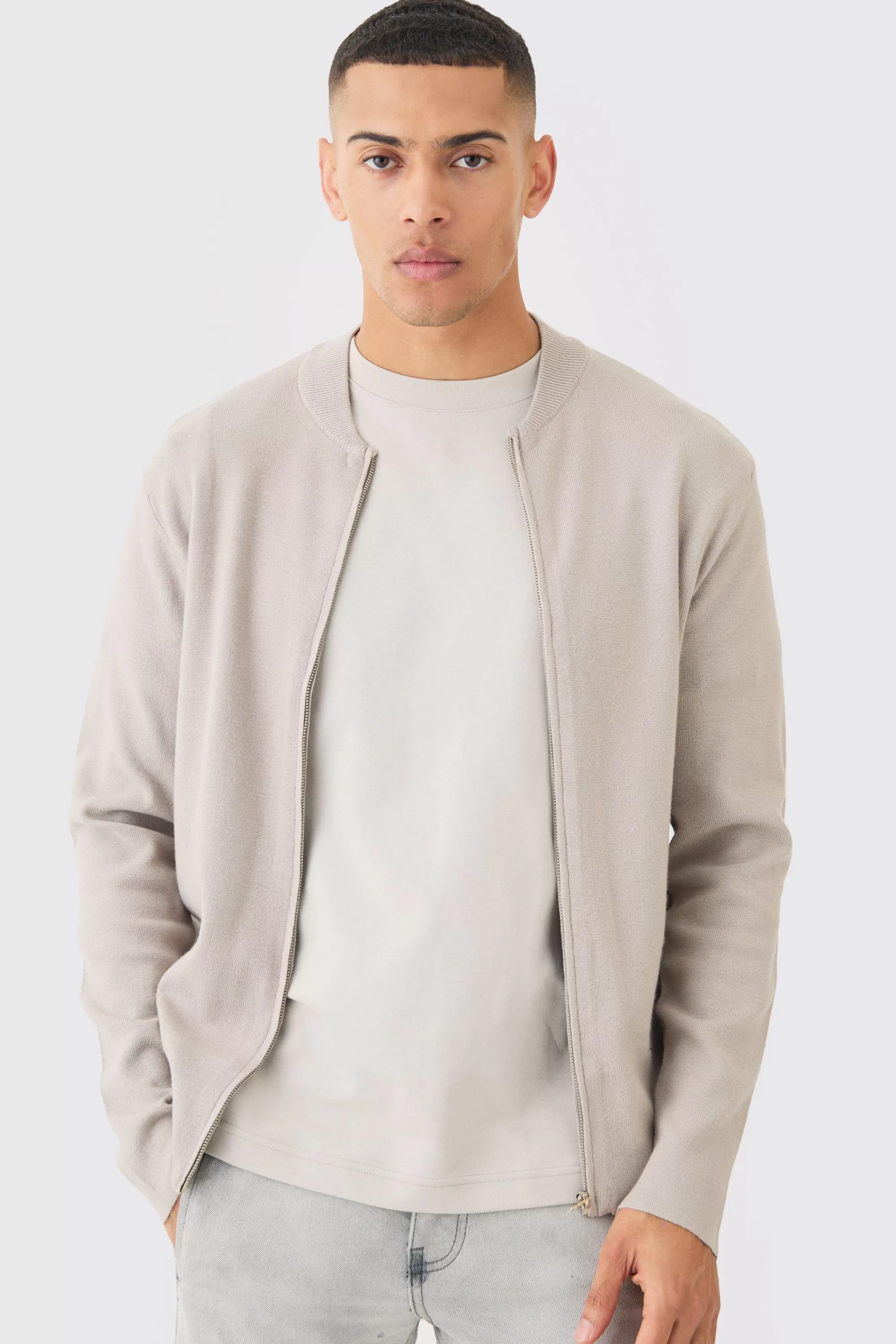 boohooMAN Regular Fit Knitted Bomber | UK