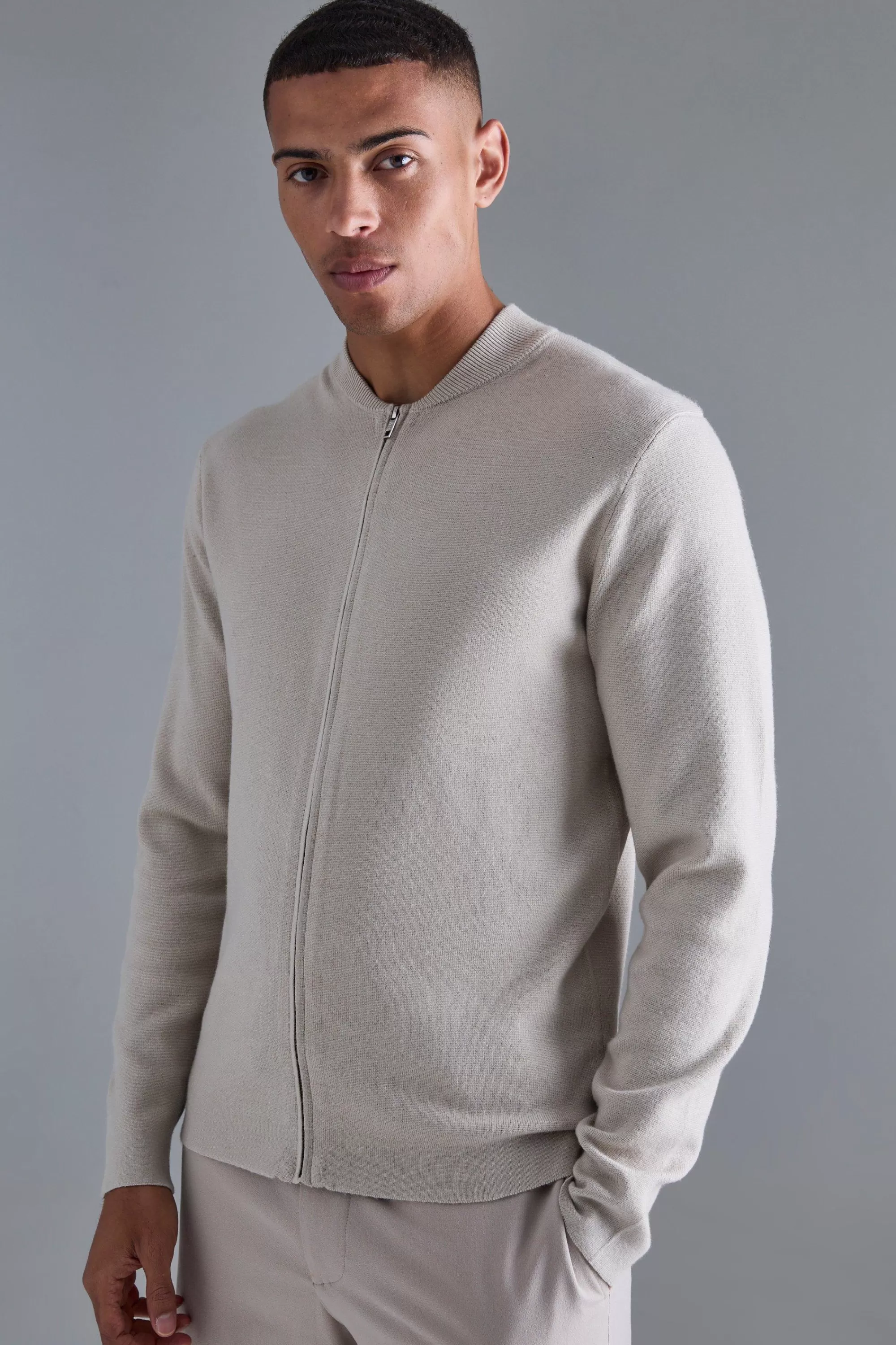 boohooMAN Regular Fit Knitted Bomber | UK
