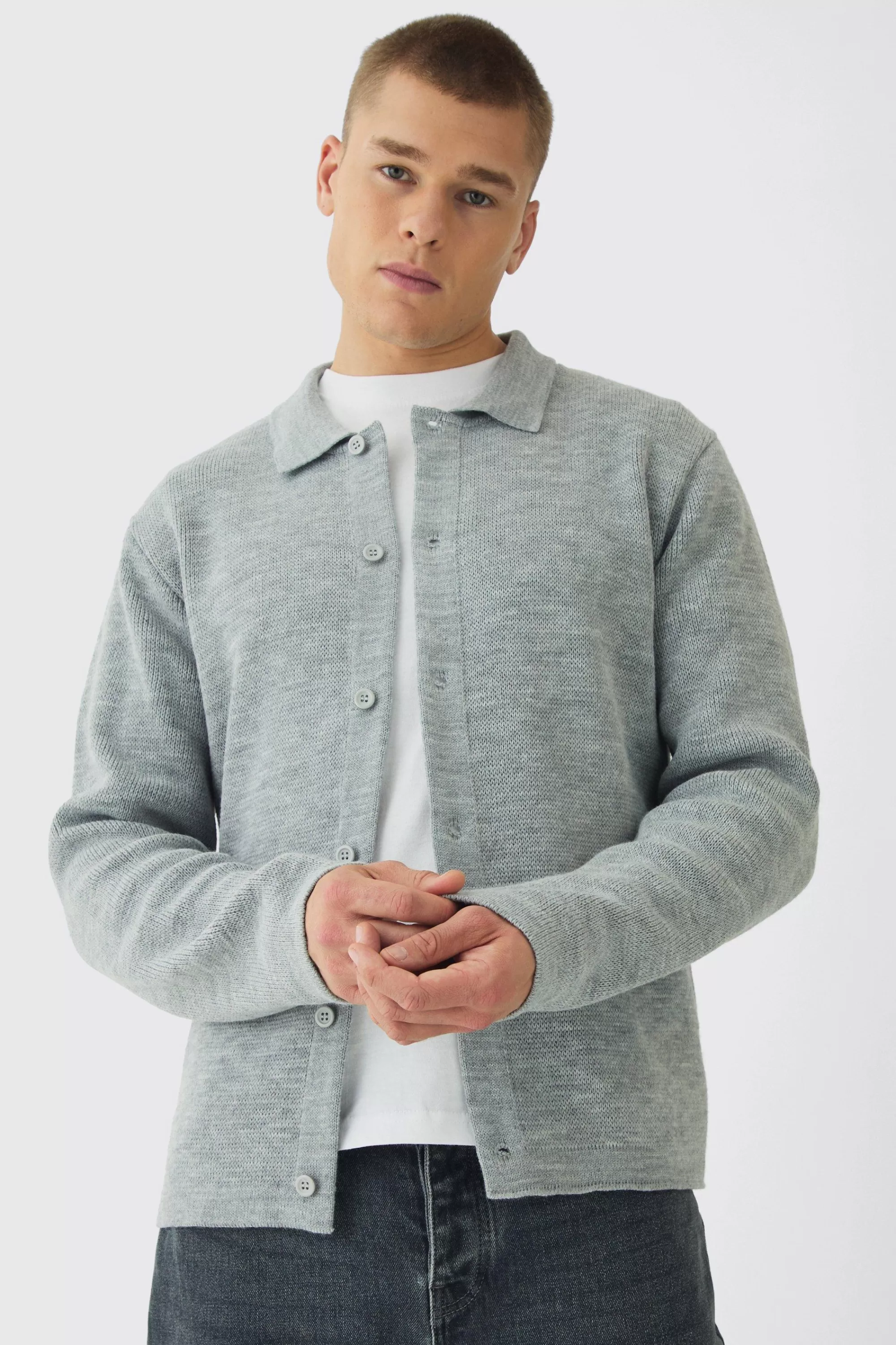 boohooMAN Regular Fit Knitted Shirt | UK