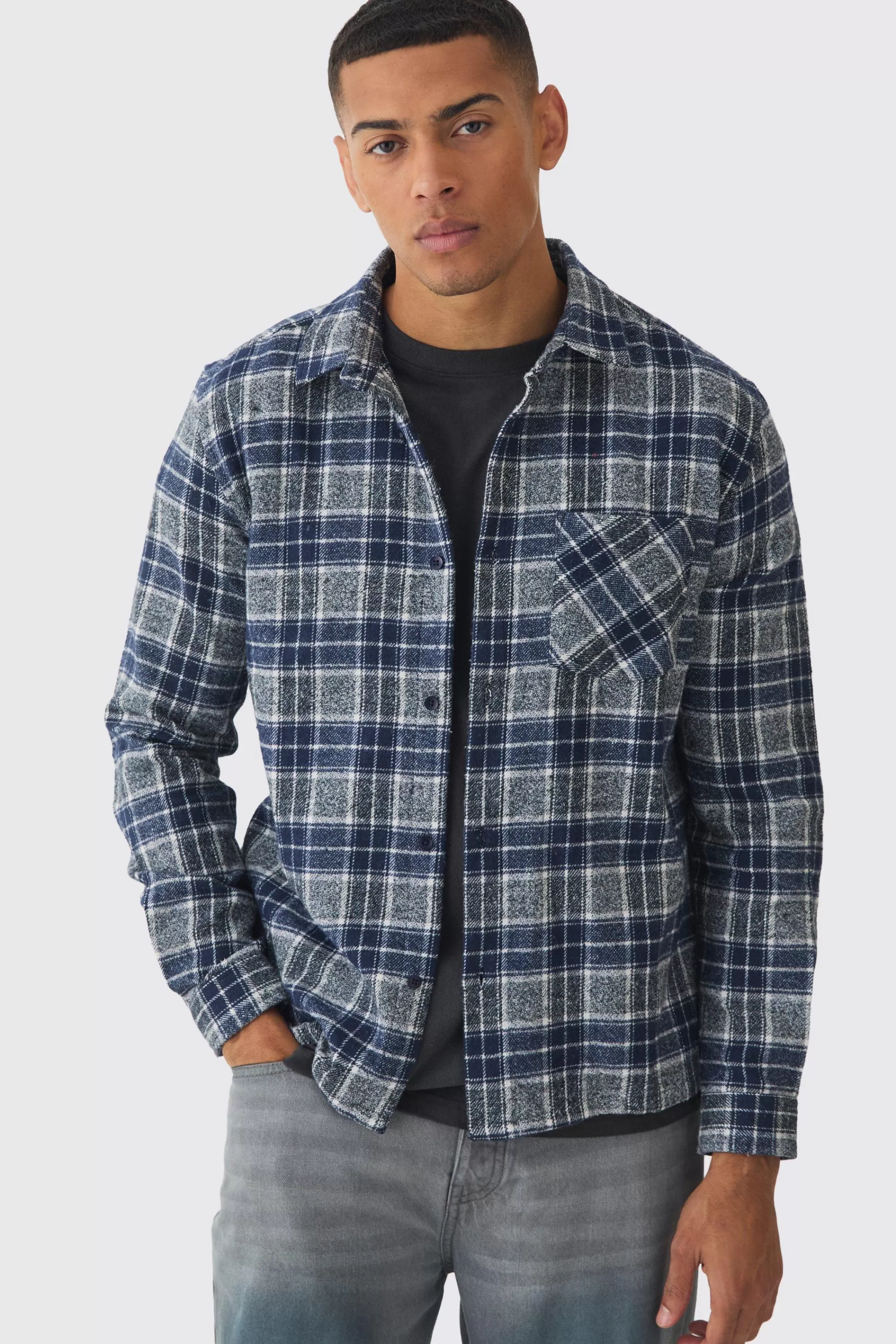 boohooMAN Regular Fit Long Sleeve Check Shirt | UK