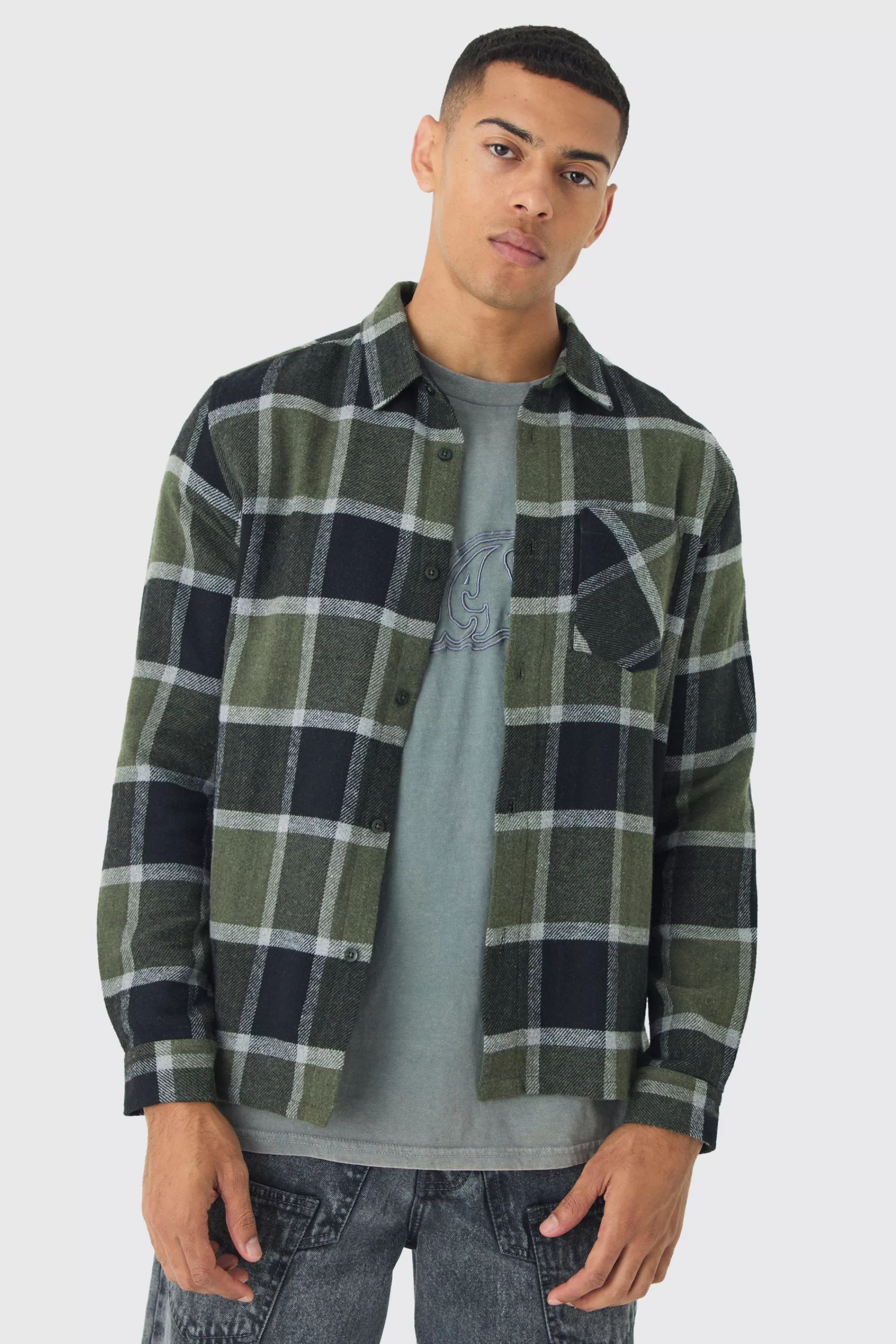 boohooMAN Regular Fit Long Sleeve Check Shirt | UK