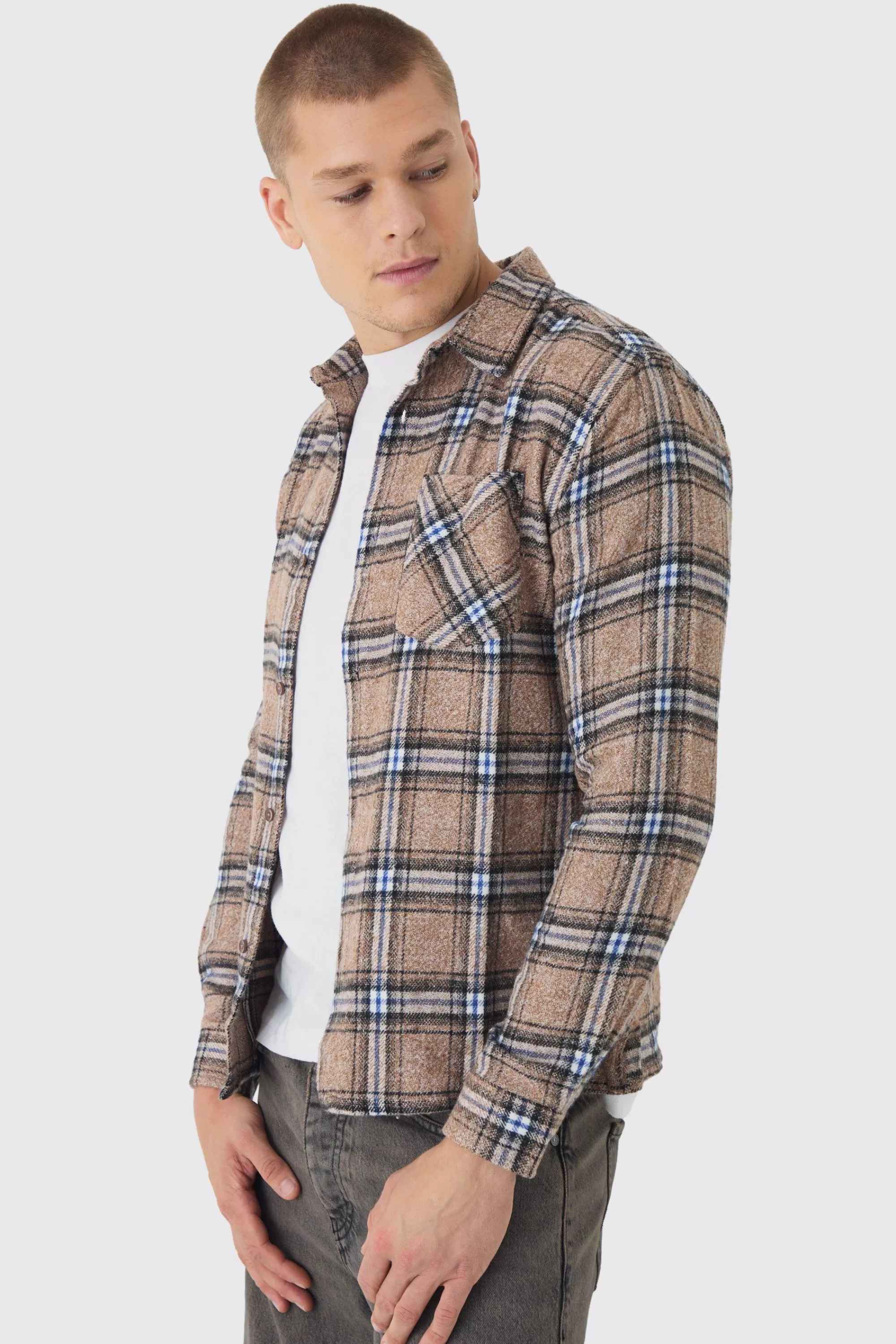 boohooMAN Regular Fit Long Sleeve Check Shirt | UK