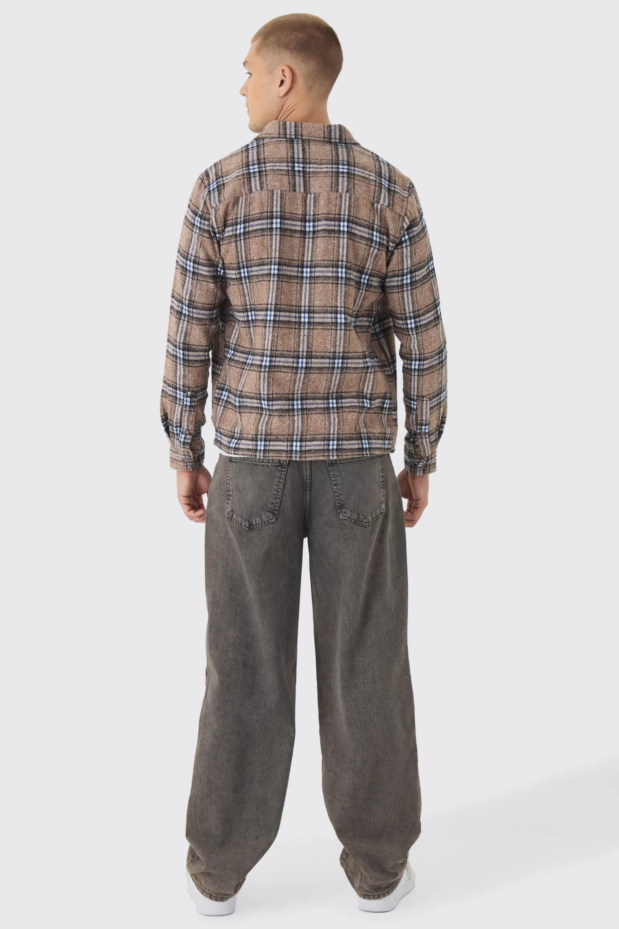 boohooMAN Regular Fit Long Sleeve Check Shirt | UK