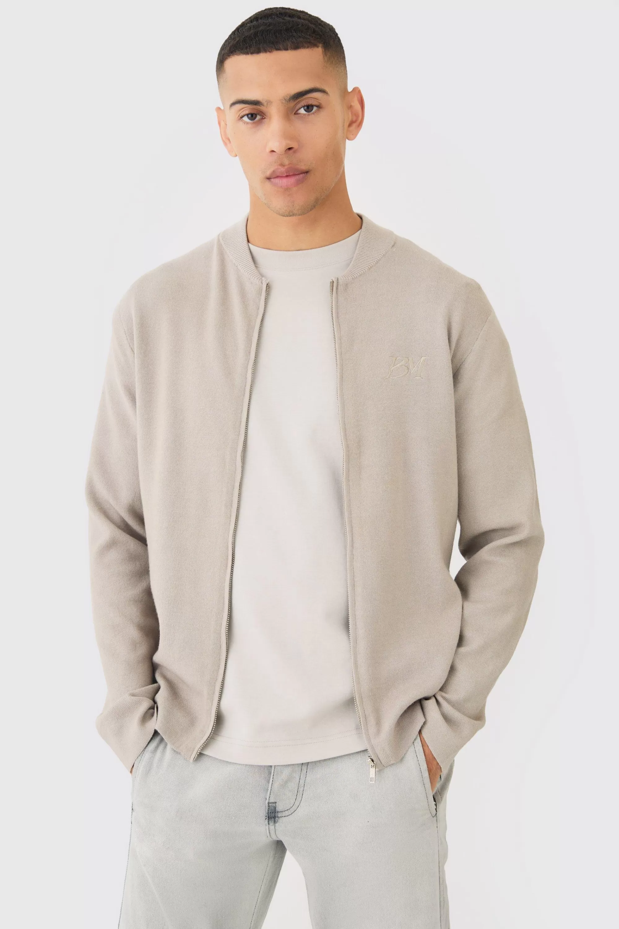 boohooMAN Regular Fit Man Branded Knitted Bomber | UK