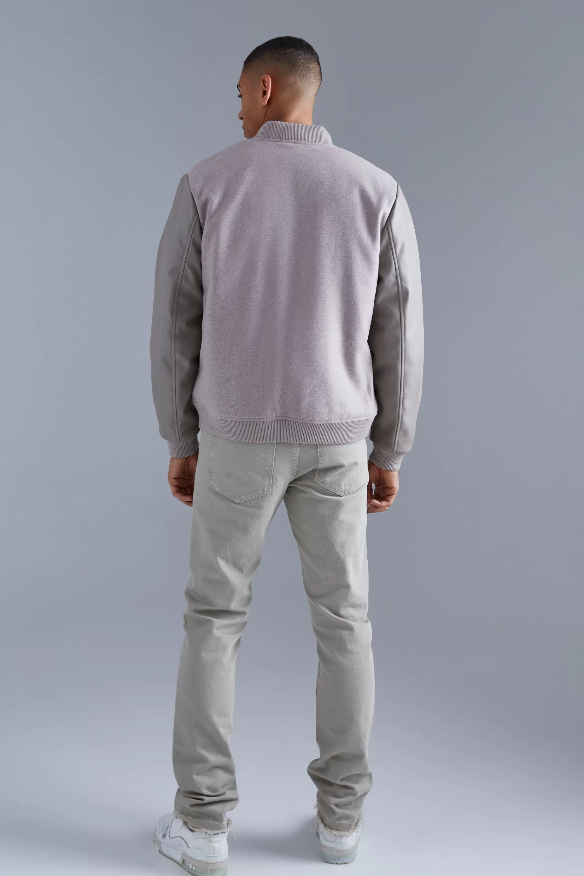 boohooMAN Regular Fit Melton & Pu Patch Bomber | UK