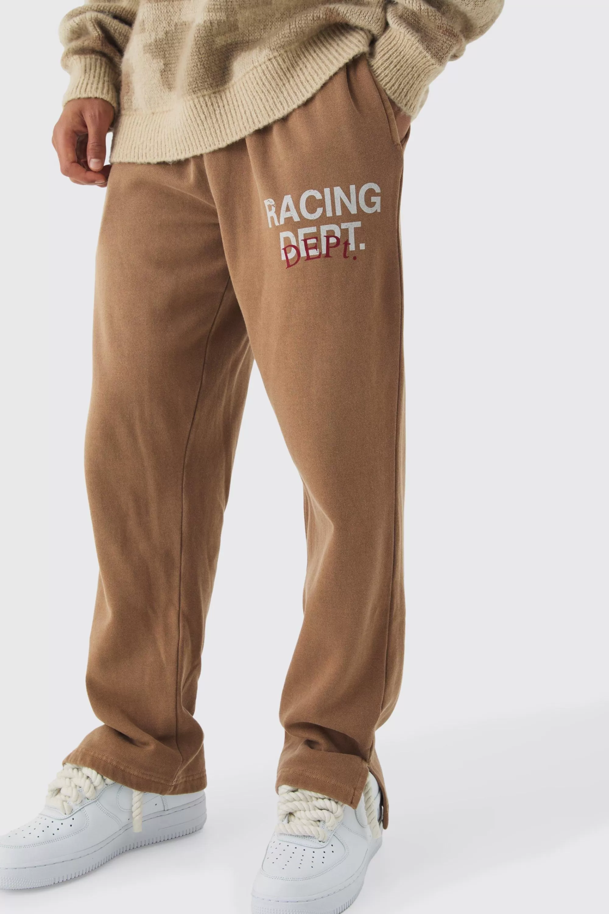 boohooMAN Regular Fit Racing Dept Washed Split Hem Jogger | UK