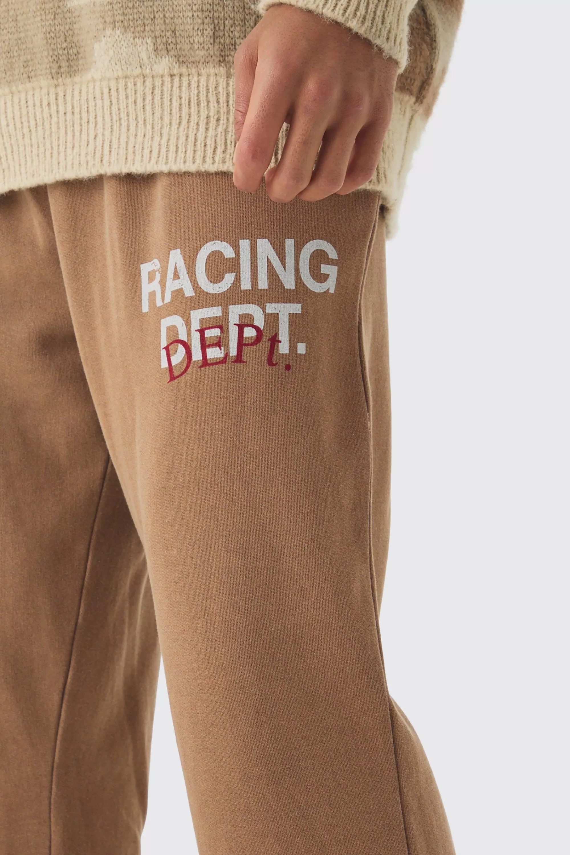 boohooMAN Regular Fit Racing Dept Washed Split Hem Jogger | UK