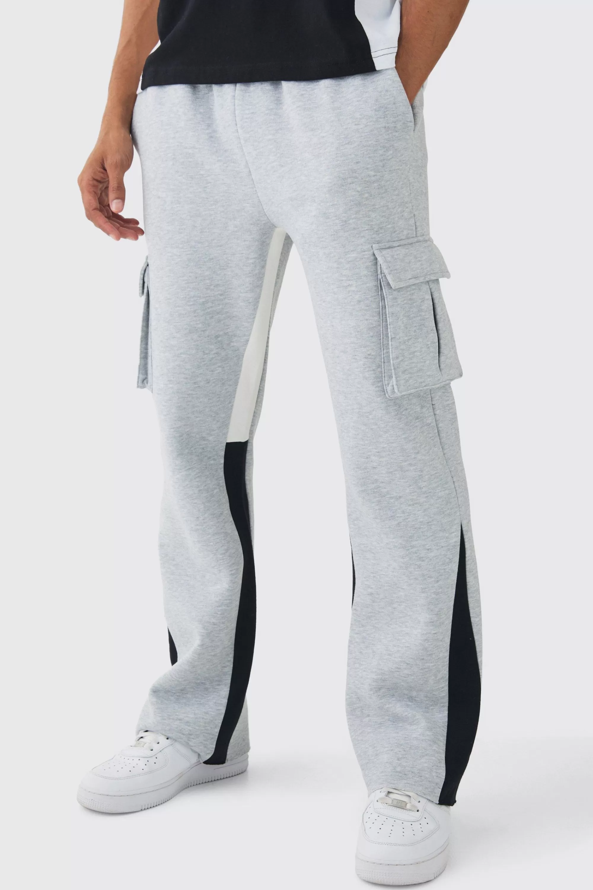 boohooMAN Regular Fit Raw Hem Gusset Cargo Jogger | UK
