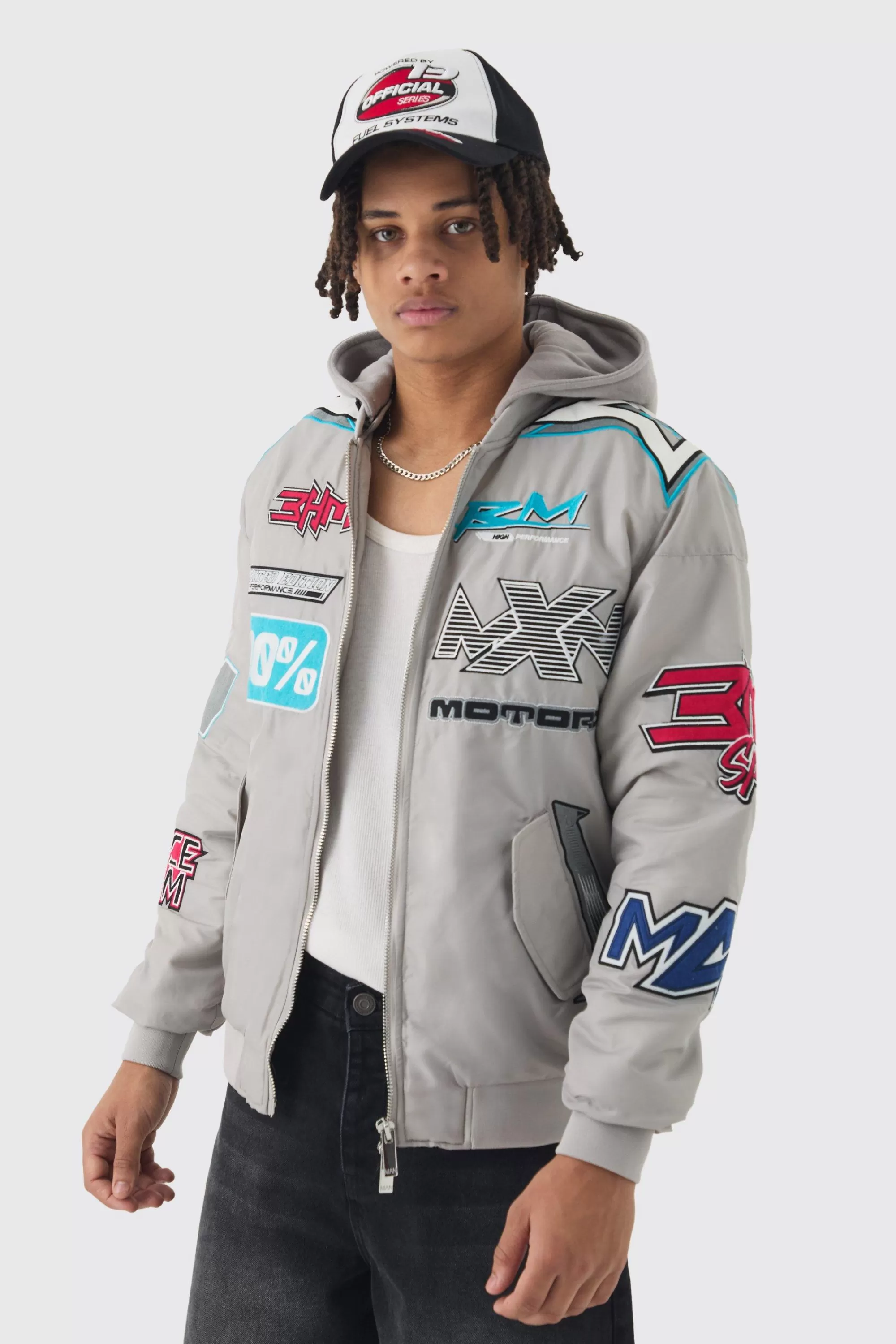 boohooMAN Regular Fit Removeable Hood Nylon Moto Jacket | UK