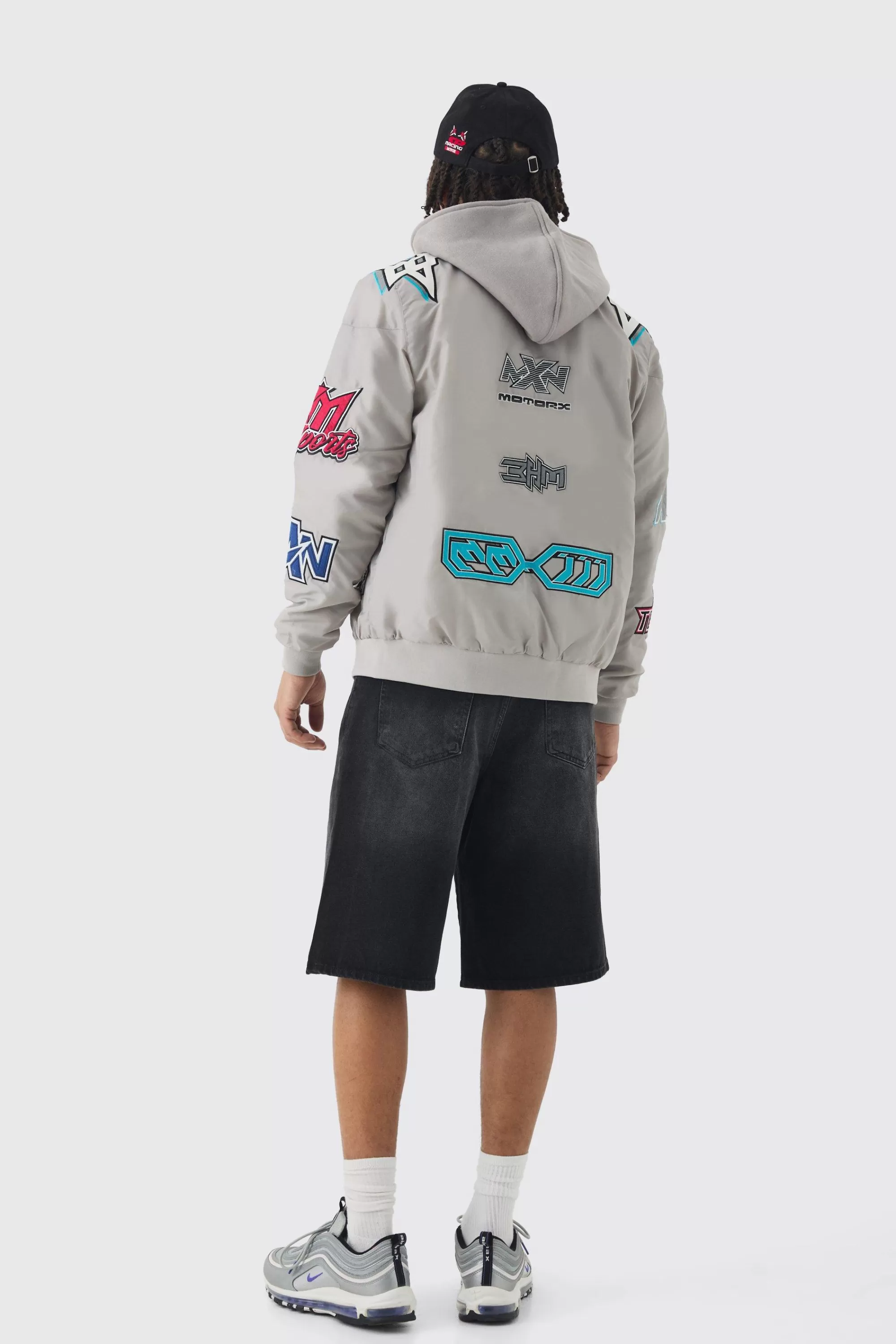 boohooMAN Regular Fit Removeable Hood Nylon Moto Jacket | UK