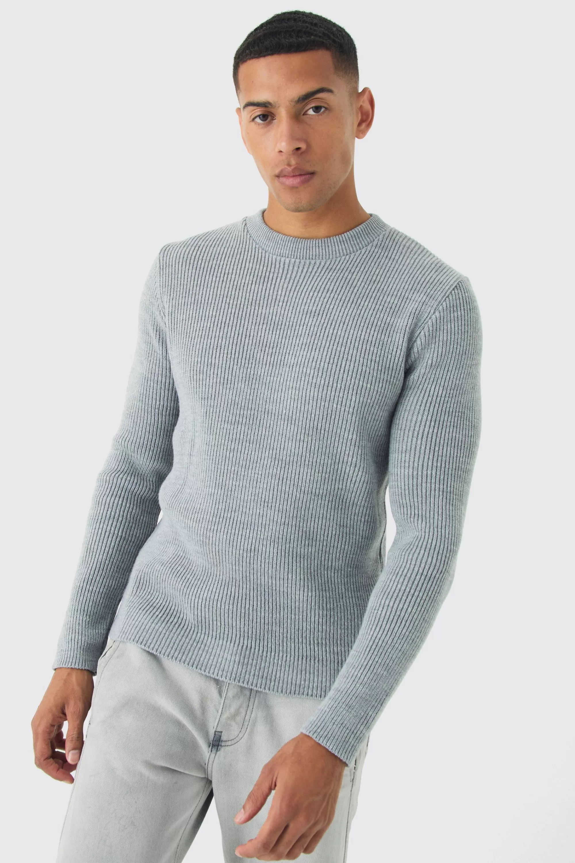 boohooMAN Regular Fit Rib Knit Jumper | UK