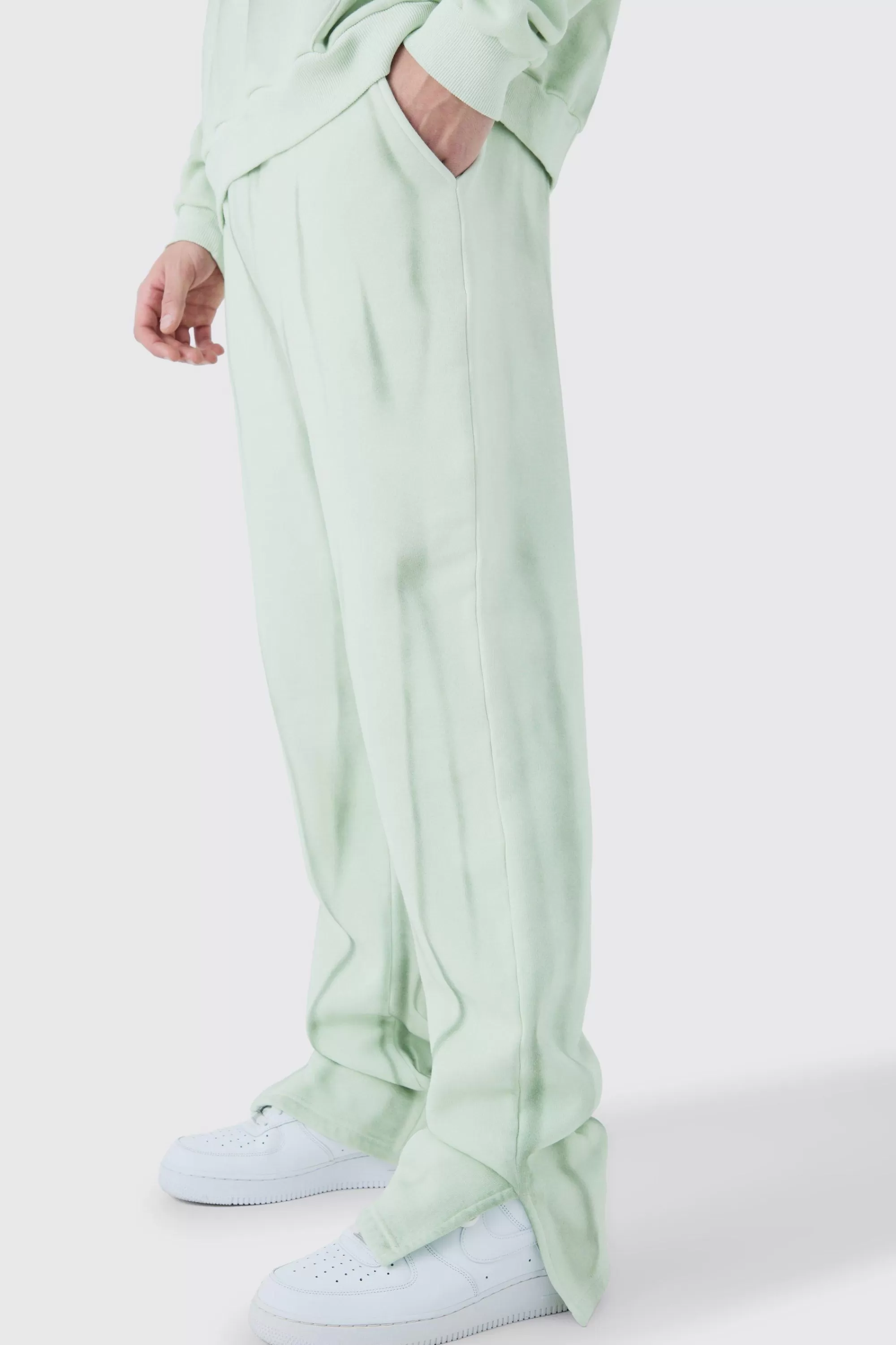 boohooMAN Regular Fit Split Hem Ombre Spray Wash Jogger | UK