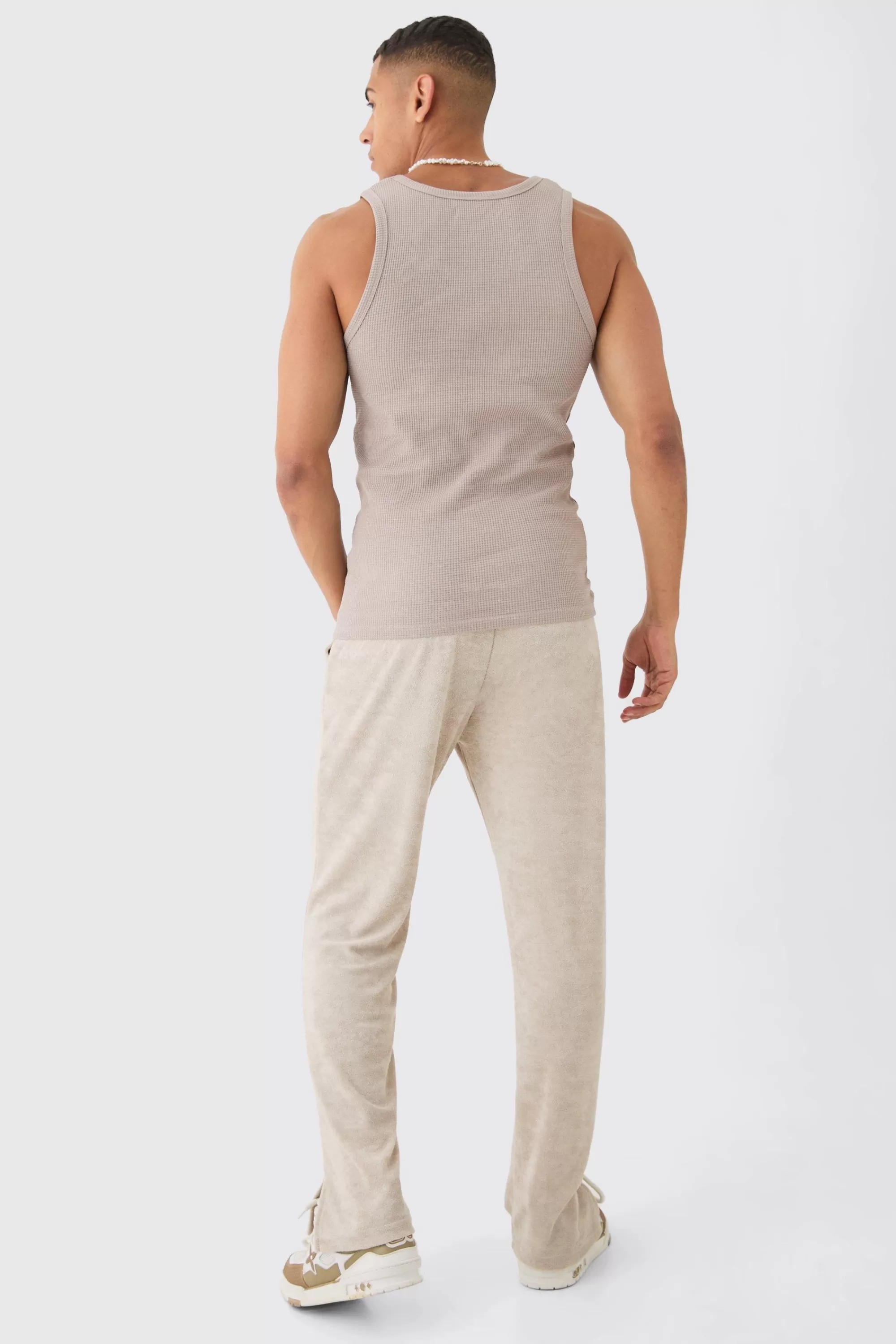 boohooMAN Regular Fit Split Hem Towelling Edition Joggers | UK