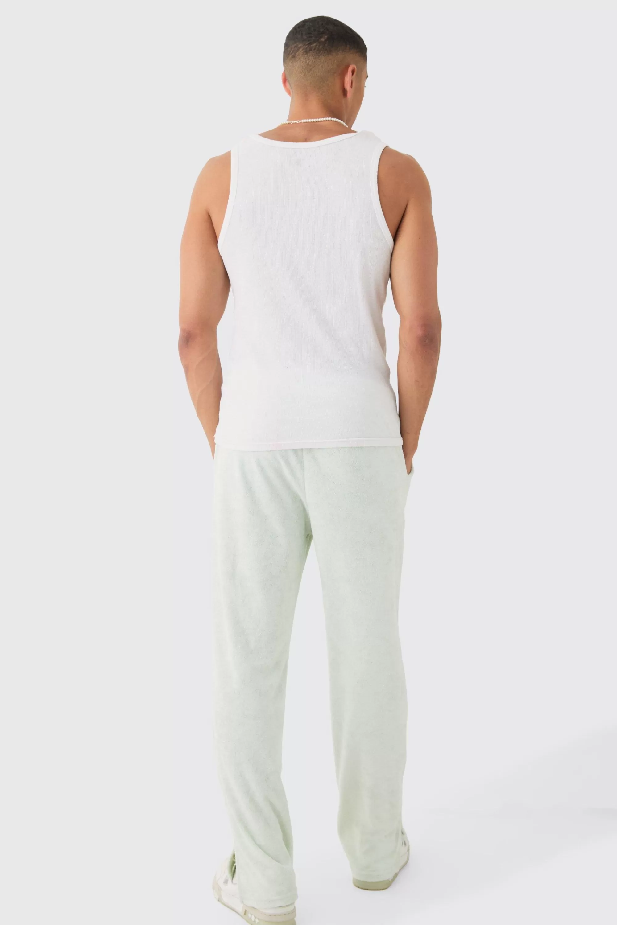 boohooMAN Regular Fit Split Hem Towelling Joggers | UK